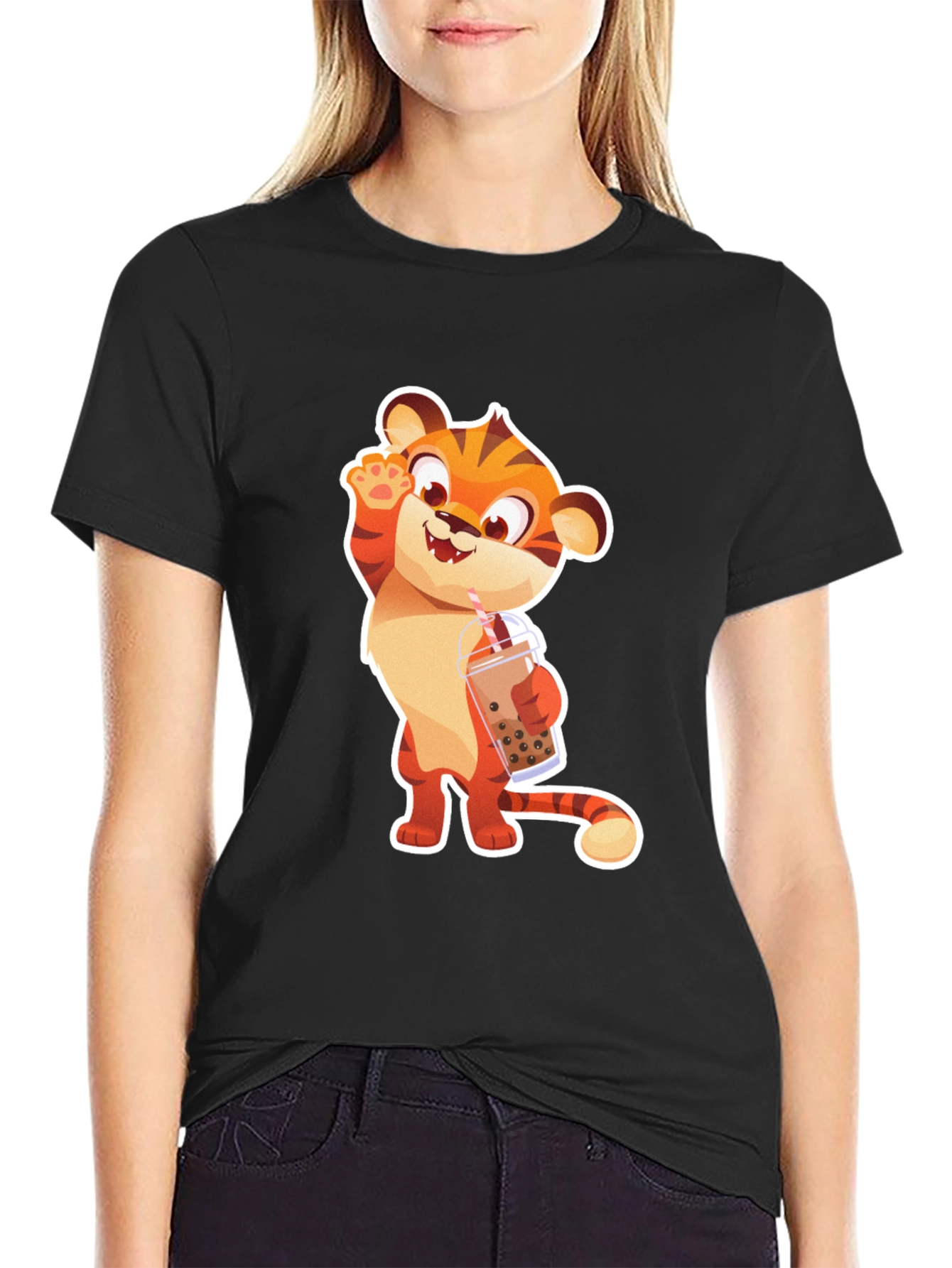 Cute Tiger Boba Tea Graphic T-Shirt