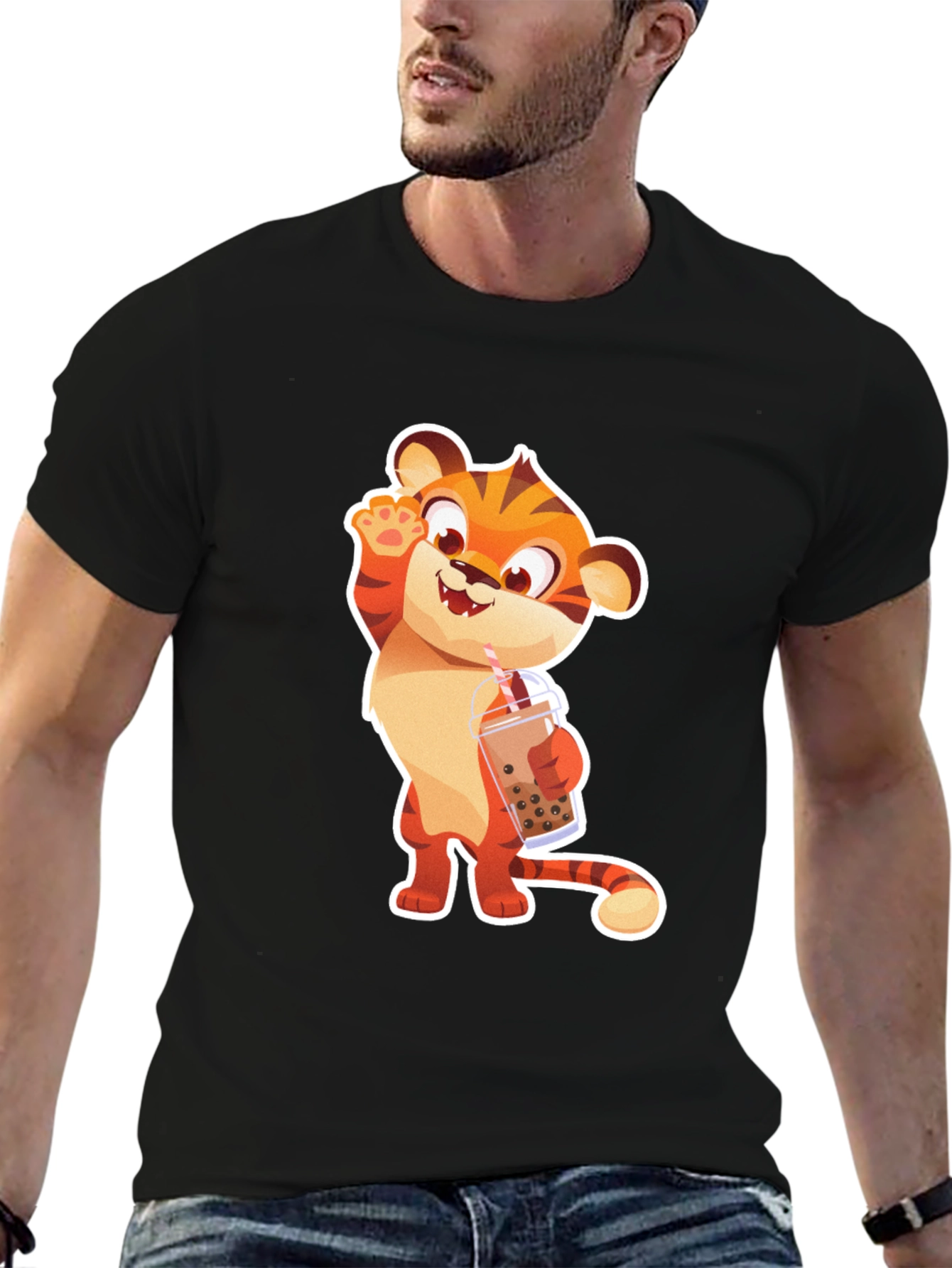 Cute Tiger Boba Tea Graphic T-Shirt