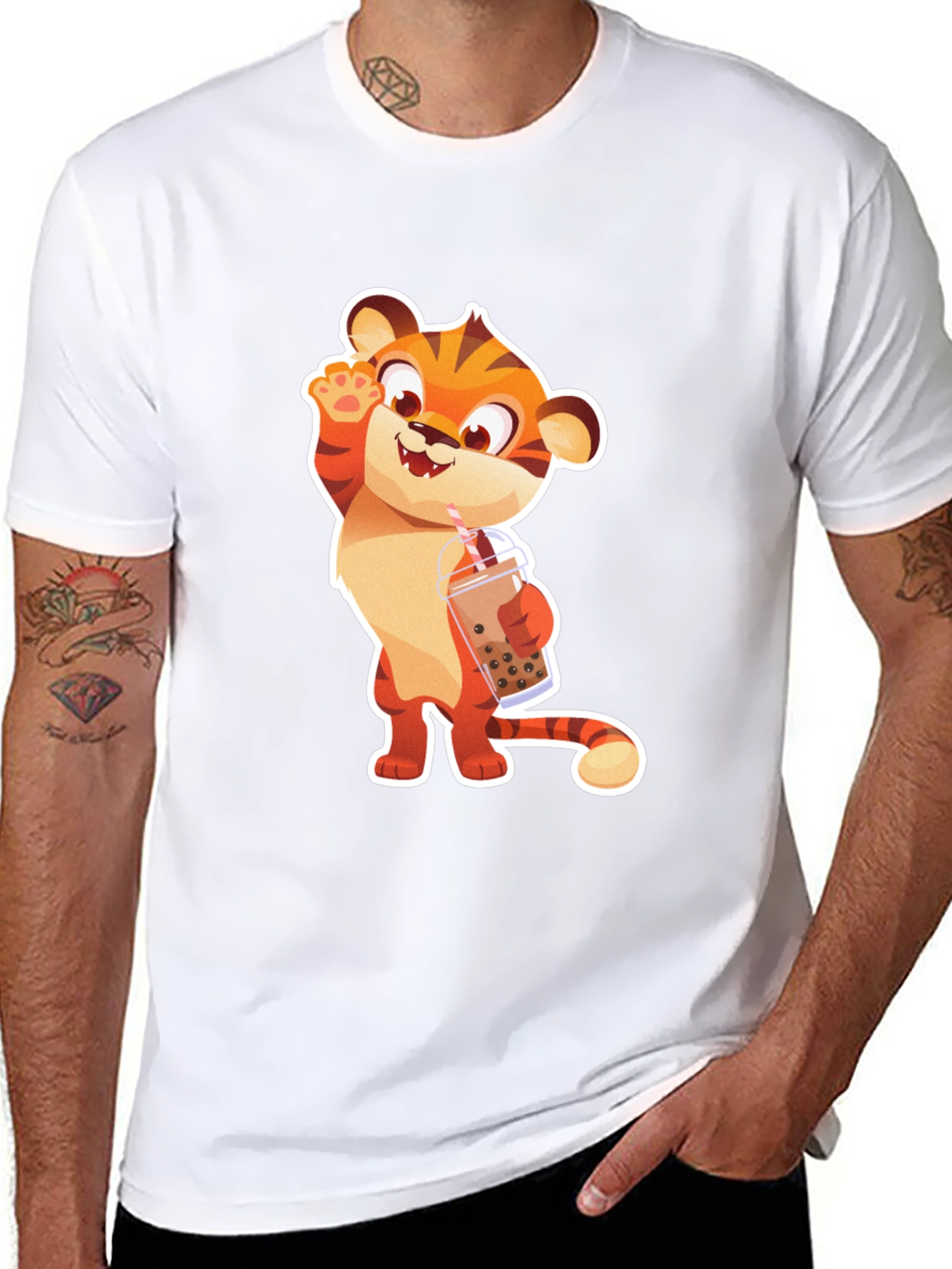 Cute Tiger Boba Tea Graphic T-Shirt