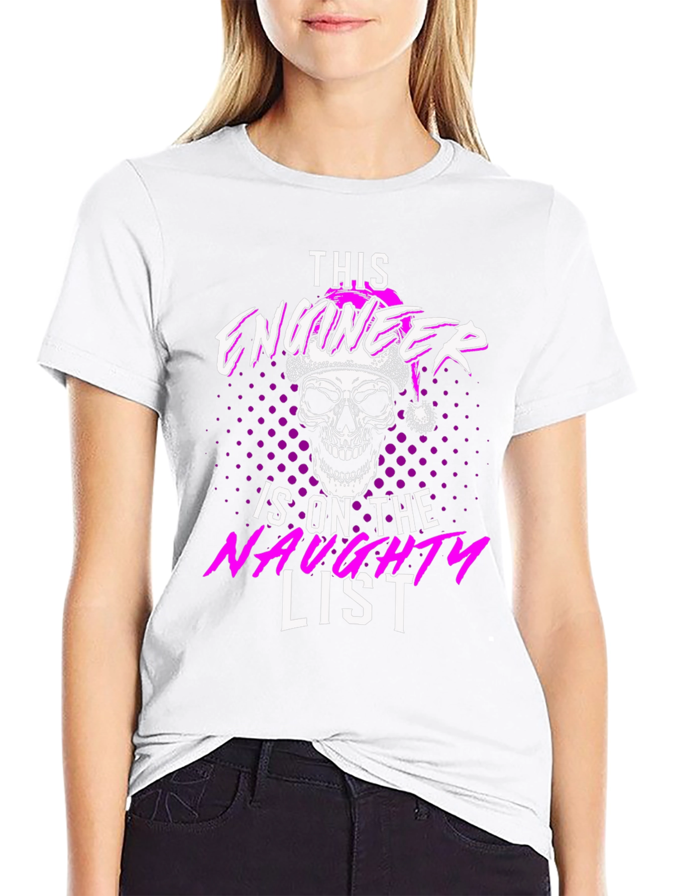 Naughty List Engineer Skull Santa Hat T-Shirt