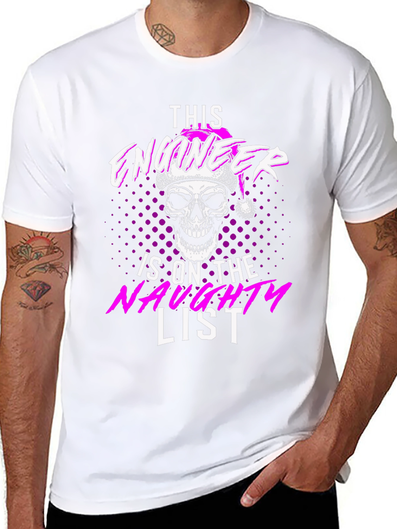 Naughty List Engineer Skull Santa Hat T-Shirt