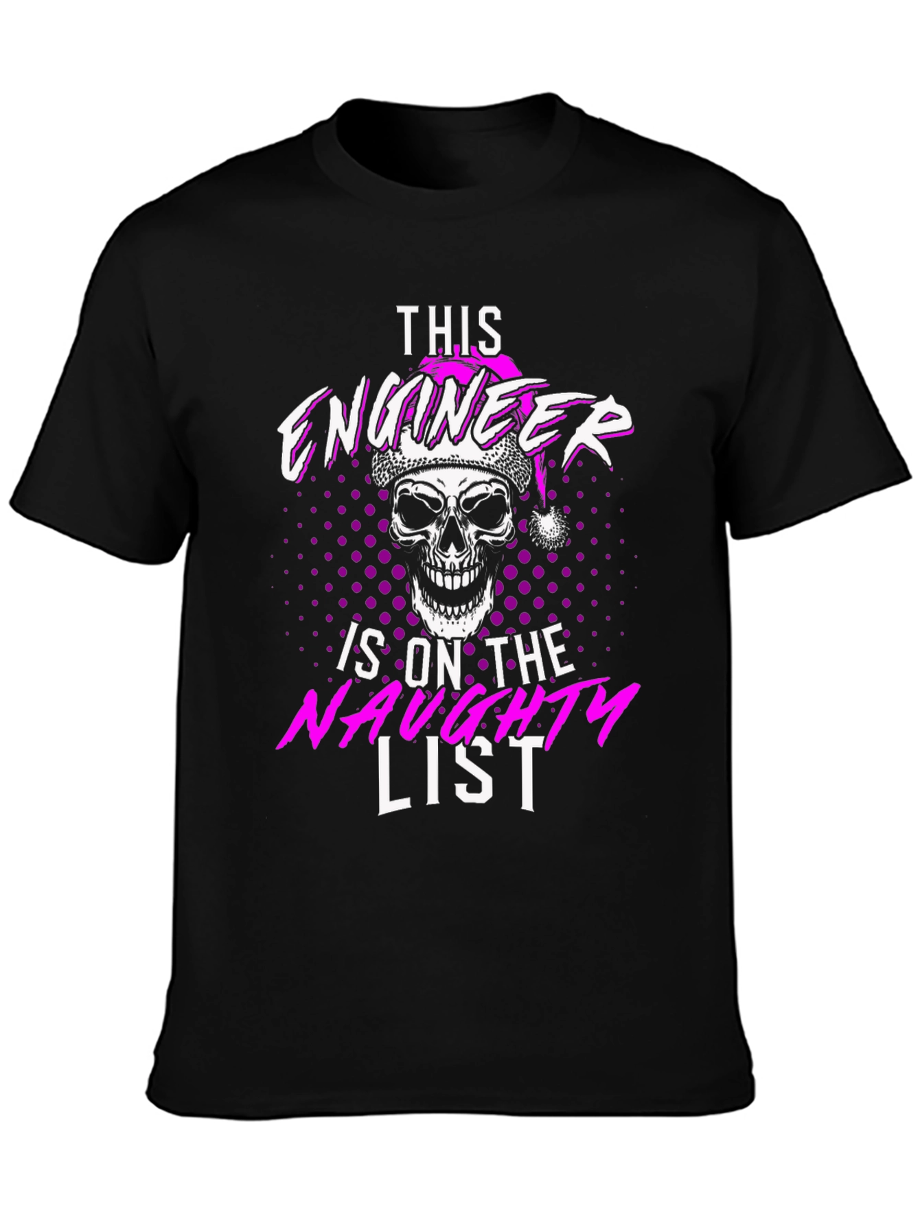 Naughty List Engineer Skull Santa Hat T-Shirt