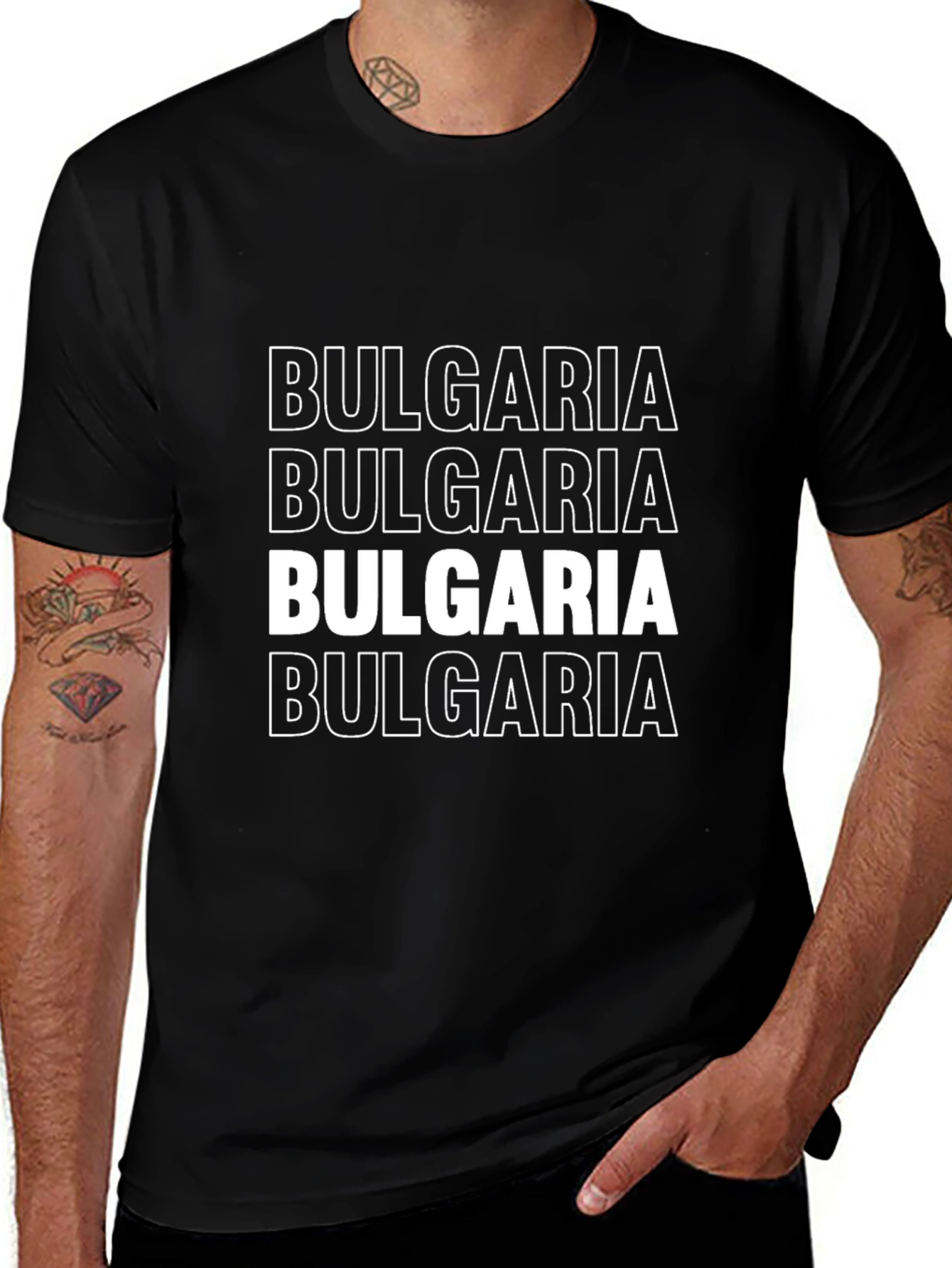 Bulgaria Text Graphic T-Shirt - Black