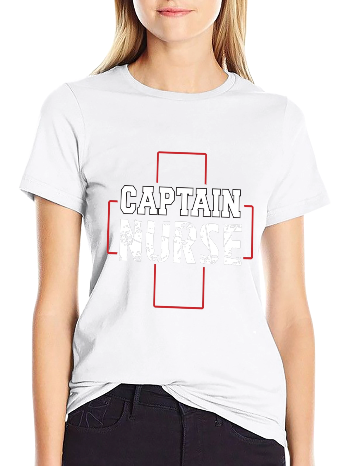 Captain Nurse Graphic T-Shirt - Black Crew Neck Tee