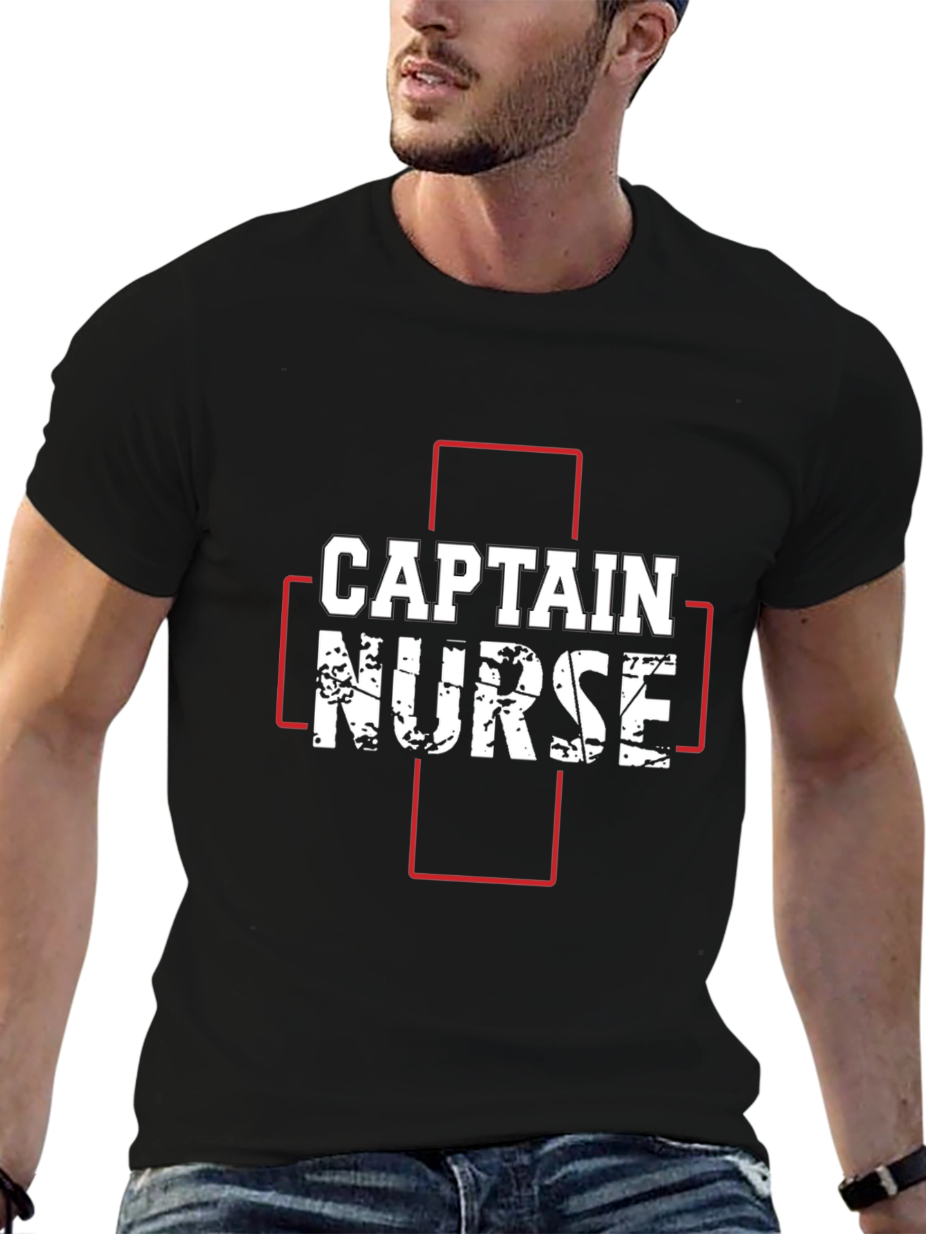 Captain Nurse Graphic T-Shirt - Black Crew Neck Tee