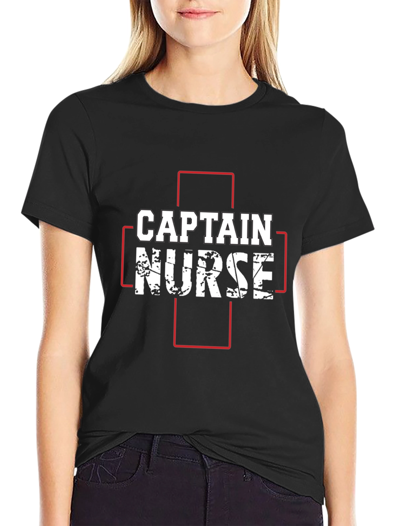 Captain Nurse Graphic T-Shirt - Black Crew Neck Tee