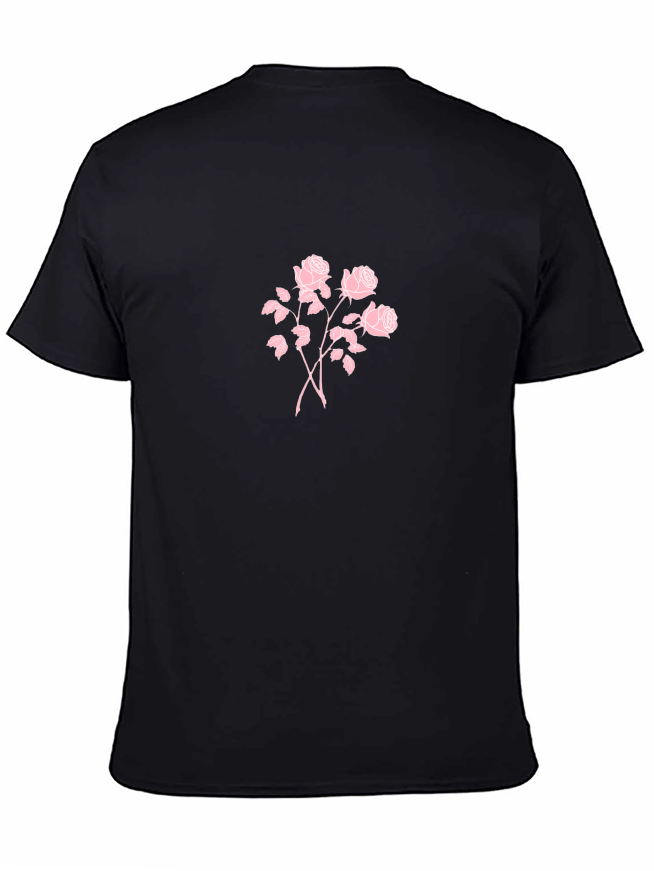 Black T-Shirt with Pink Rose Design