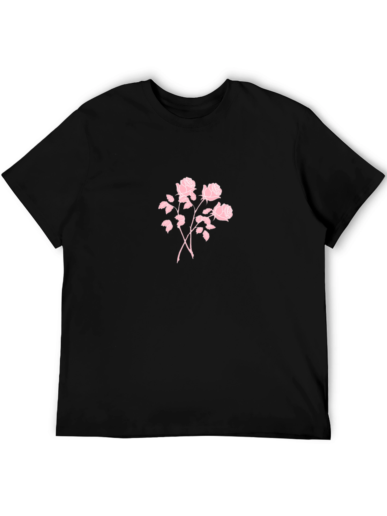 Black T-Shirt with Pink Rose Design