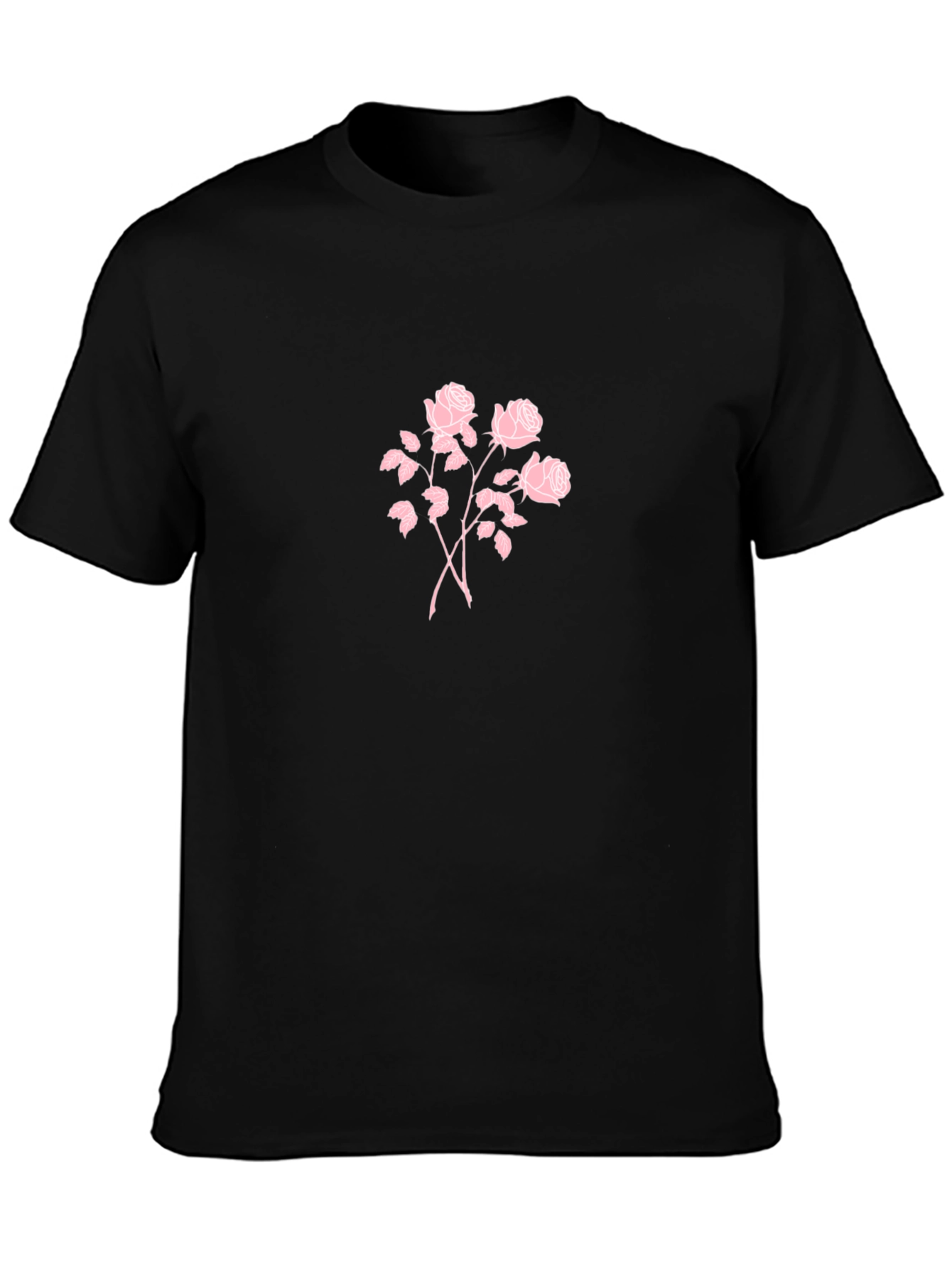Black T-Shirt with Pink Rose Design