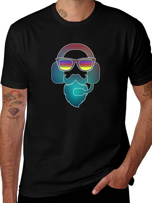 Cool Retro Gamer T-Shirt - Bearded Headphone Design