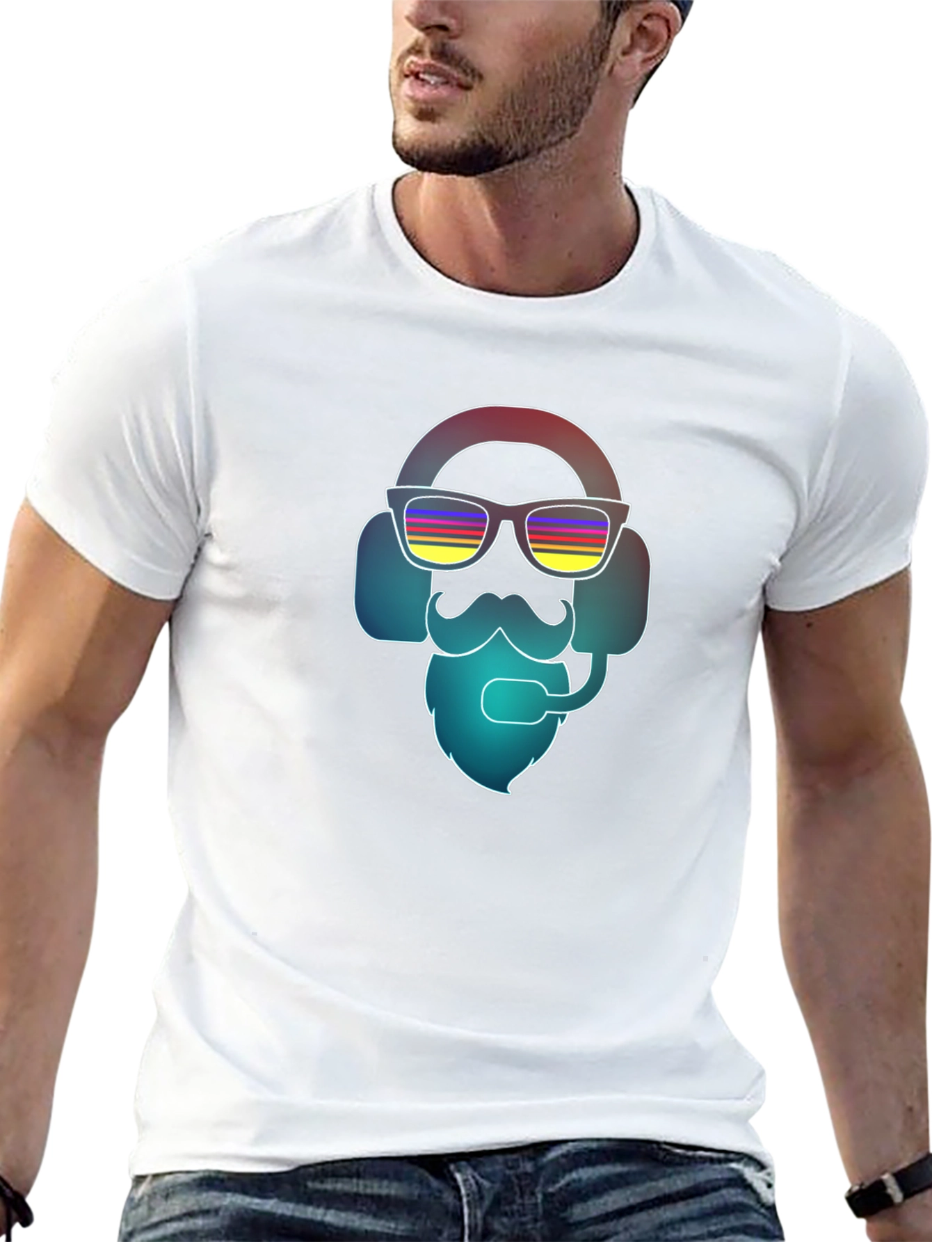 Cool Retro Gamer T-Shirt - Bearded Headphone Design