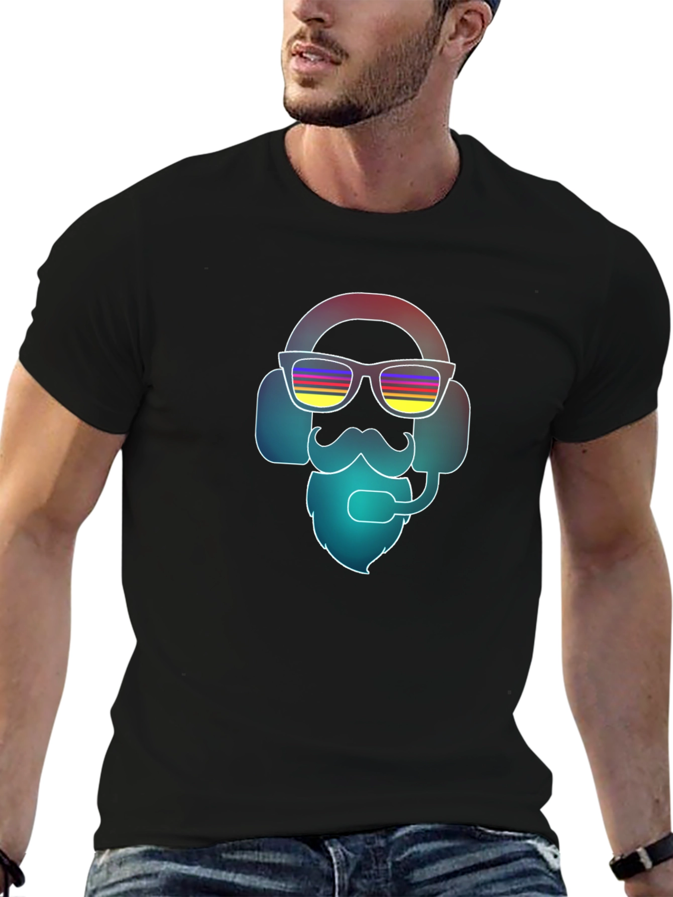 Cool Retro Gamer T-Shirt - Bearded Headphone Design