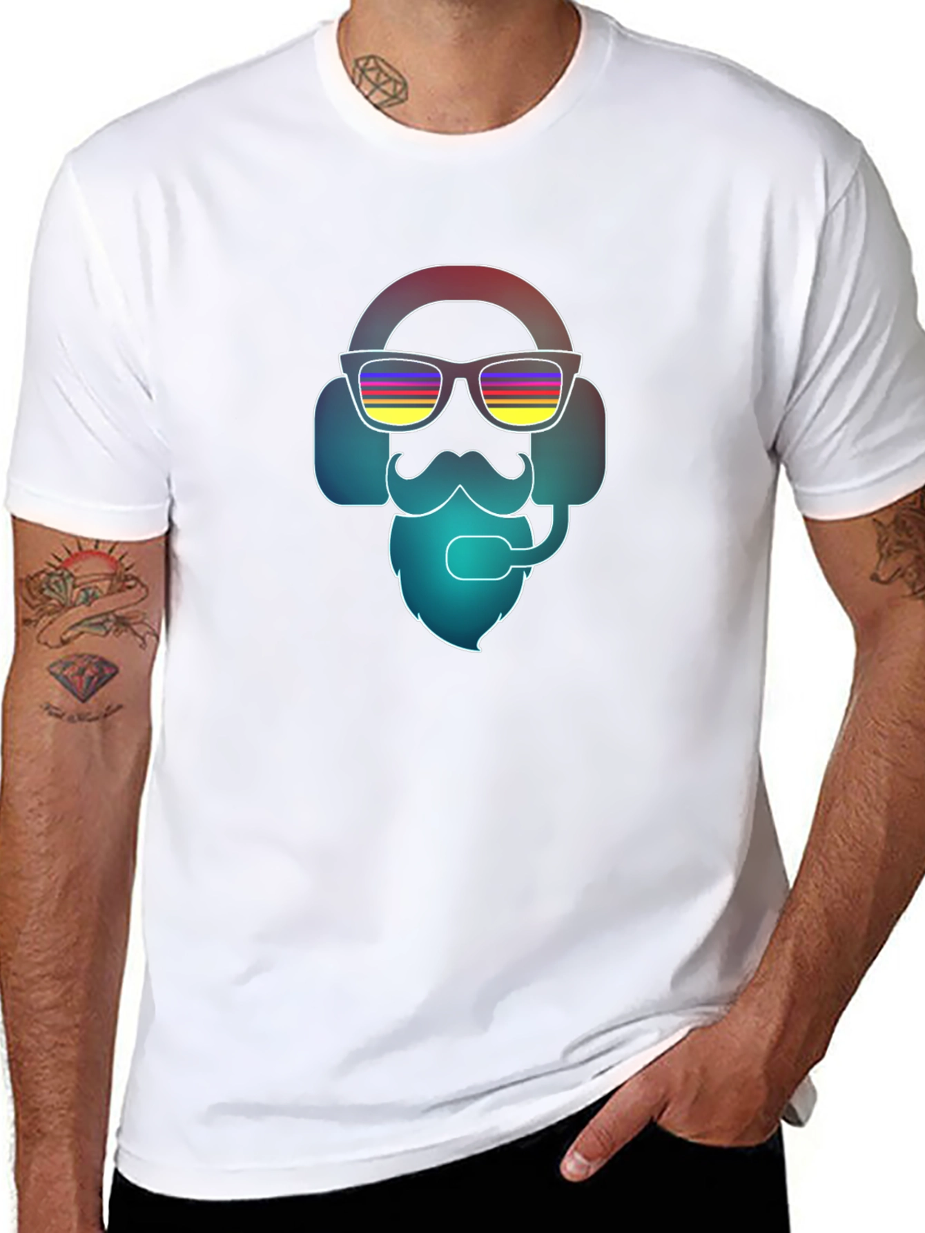 Cool Retro Gamer T-Shirt - Bearded Headphone Design
