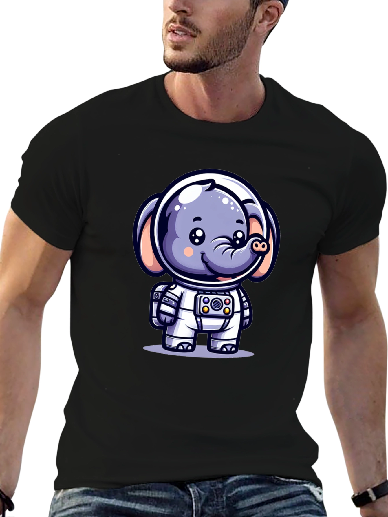Astronaut Elephant Black T-Shirt