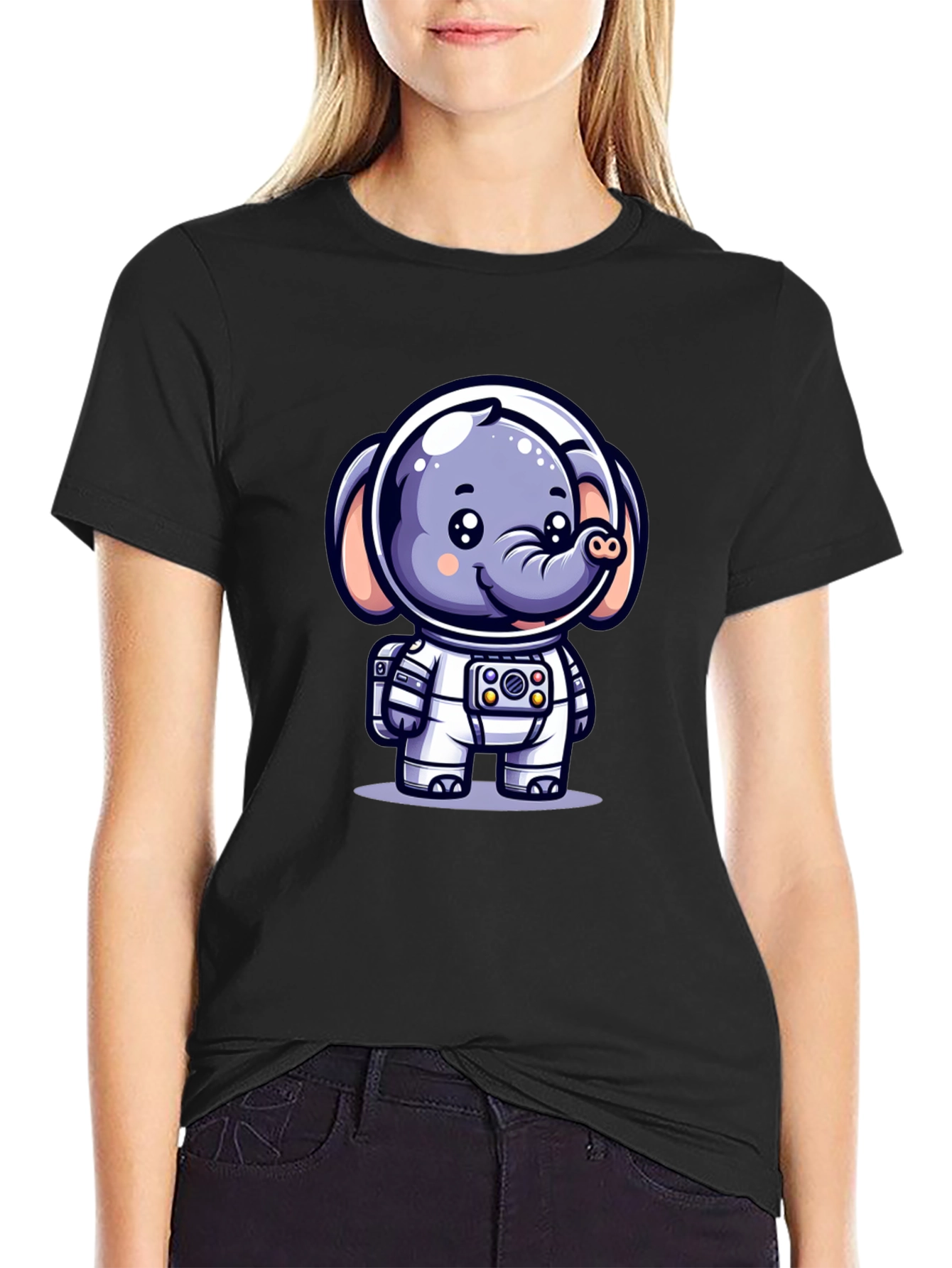 Astronaut Elephant Black T-Shirt