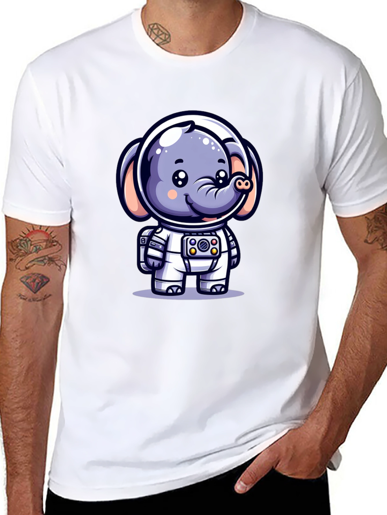 Astronaut Elephant Black T-Shirt