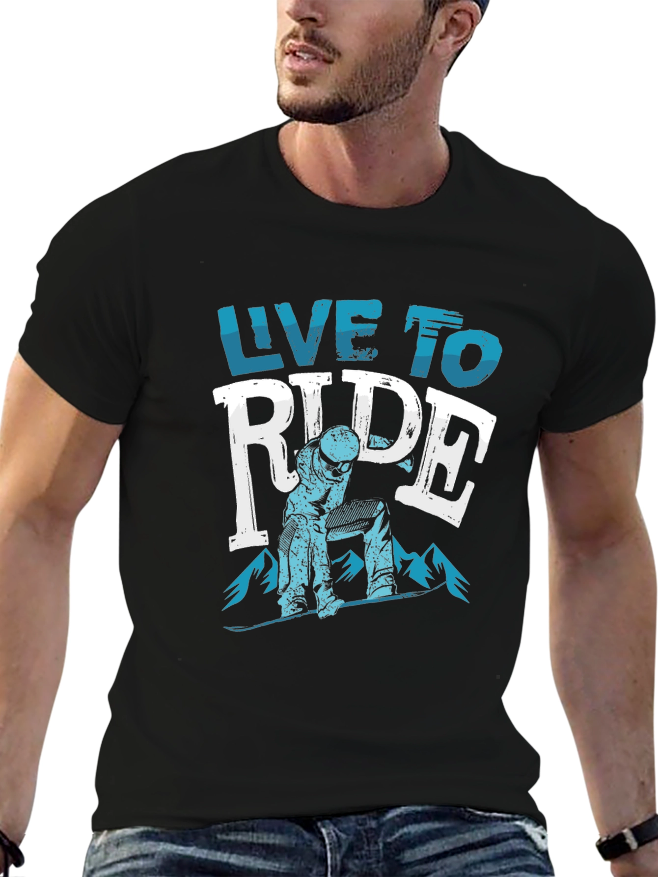 Live To Ride Snowboard T-Shirt - Black Cotton Tee