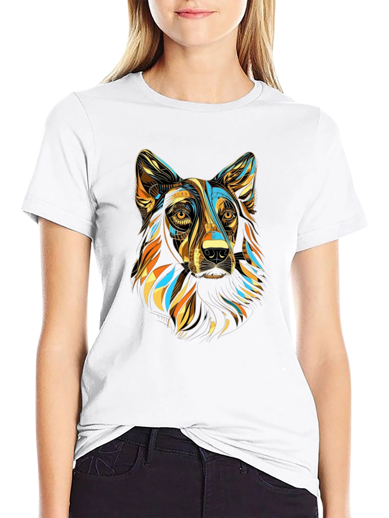 Abstract Dog Graphic T-Shirt - Stylish Mens Tee