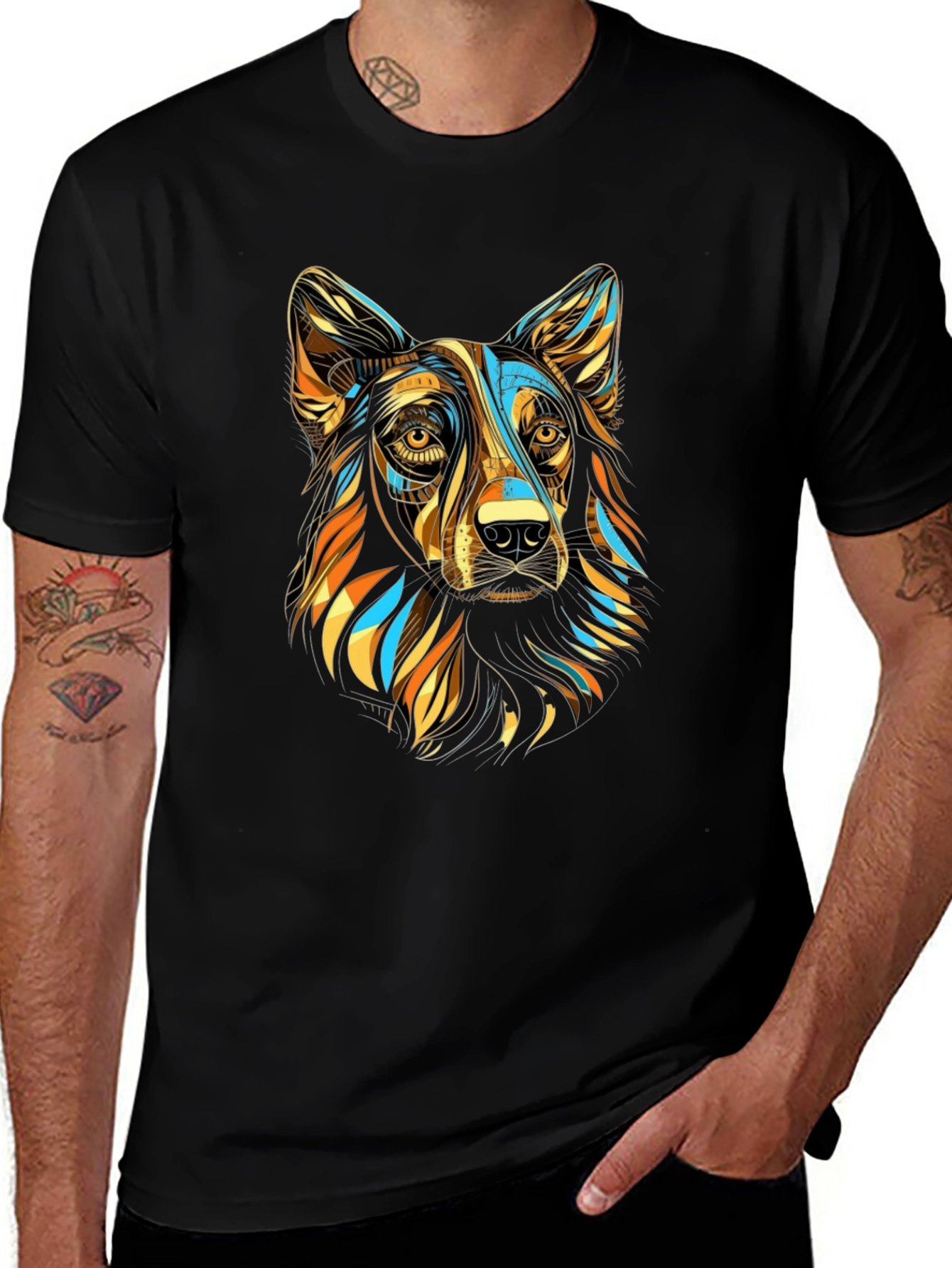 Abstract Dog Graphic T-Shirt - Stylish Mens Tee