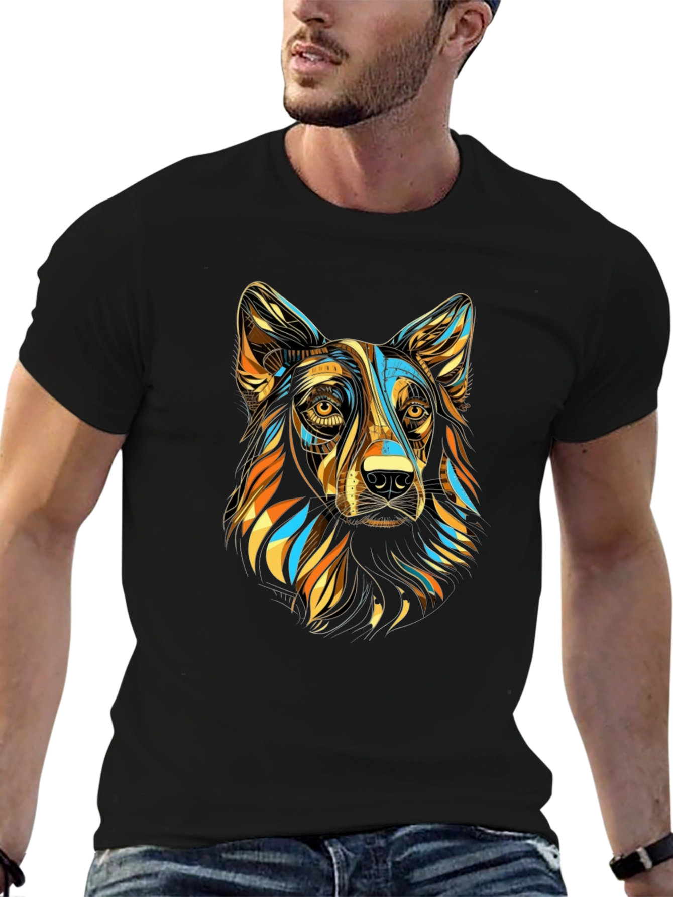 Abstract Dog Graphic T-Shirt - Stylish Mens Tee