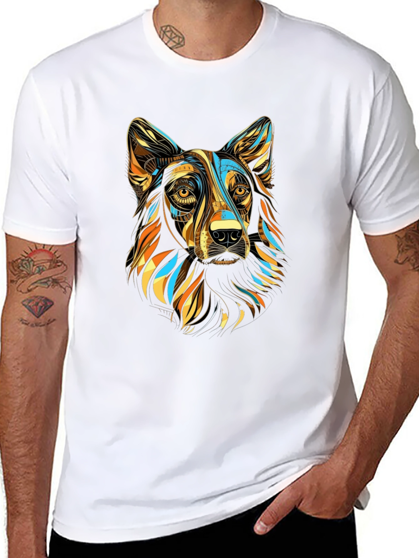 Abstract Dog Graphic T-Shirt - Stylish Mens Tee