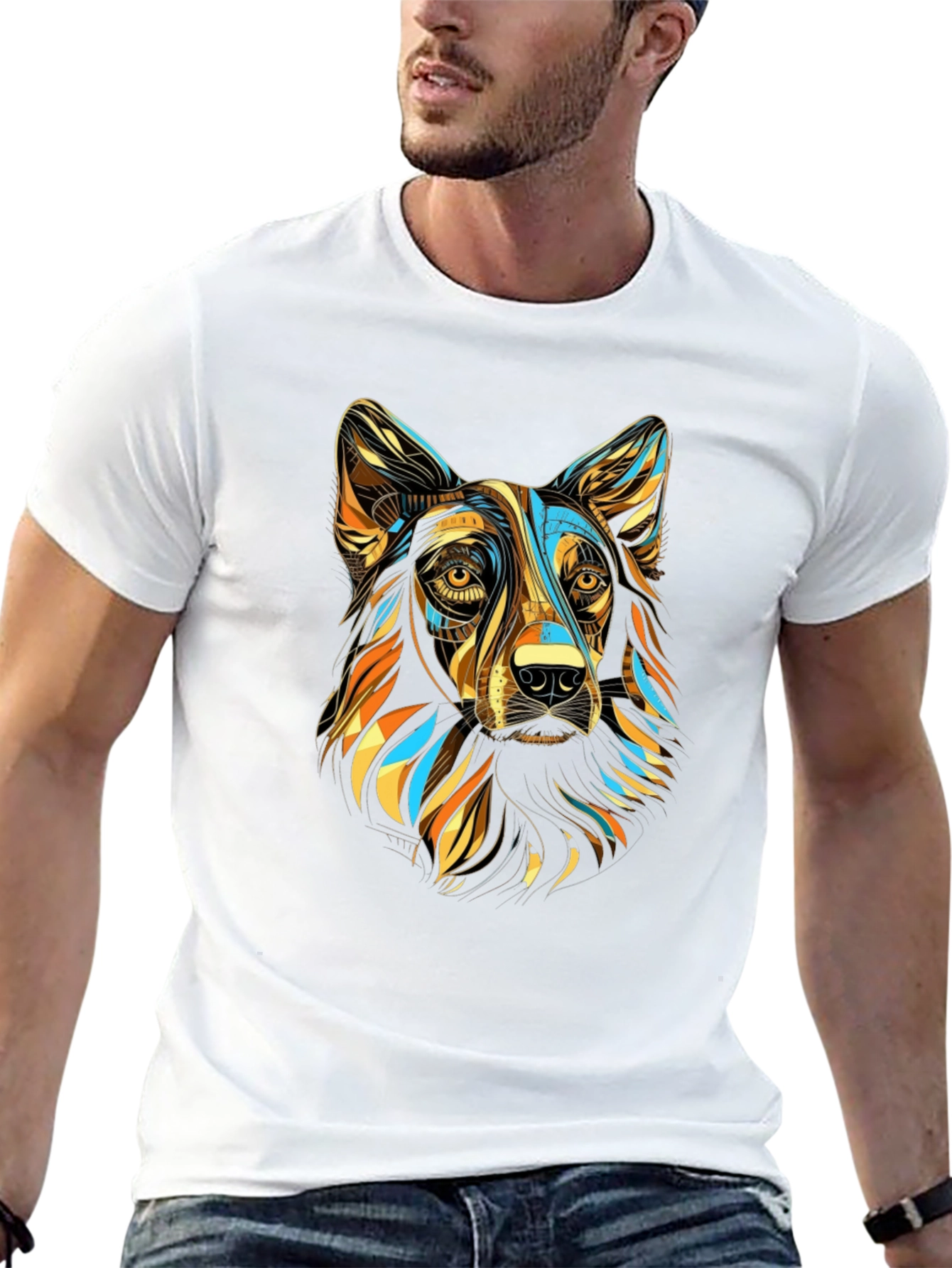 Abstract Dog Graphic T-Shirt - Stylish Mens Tee