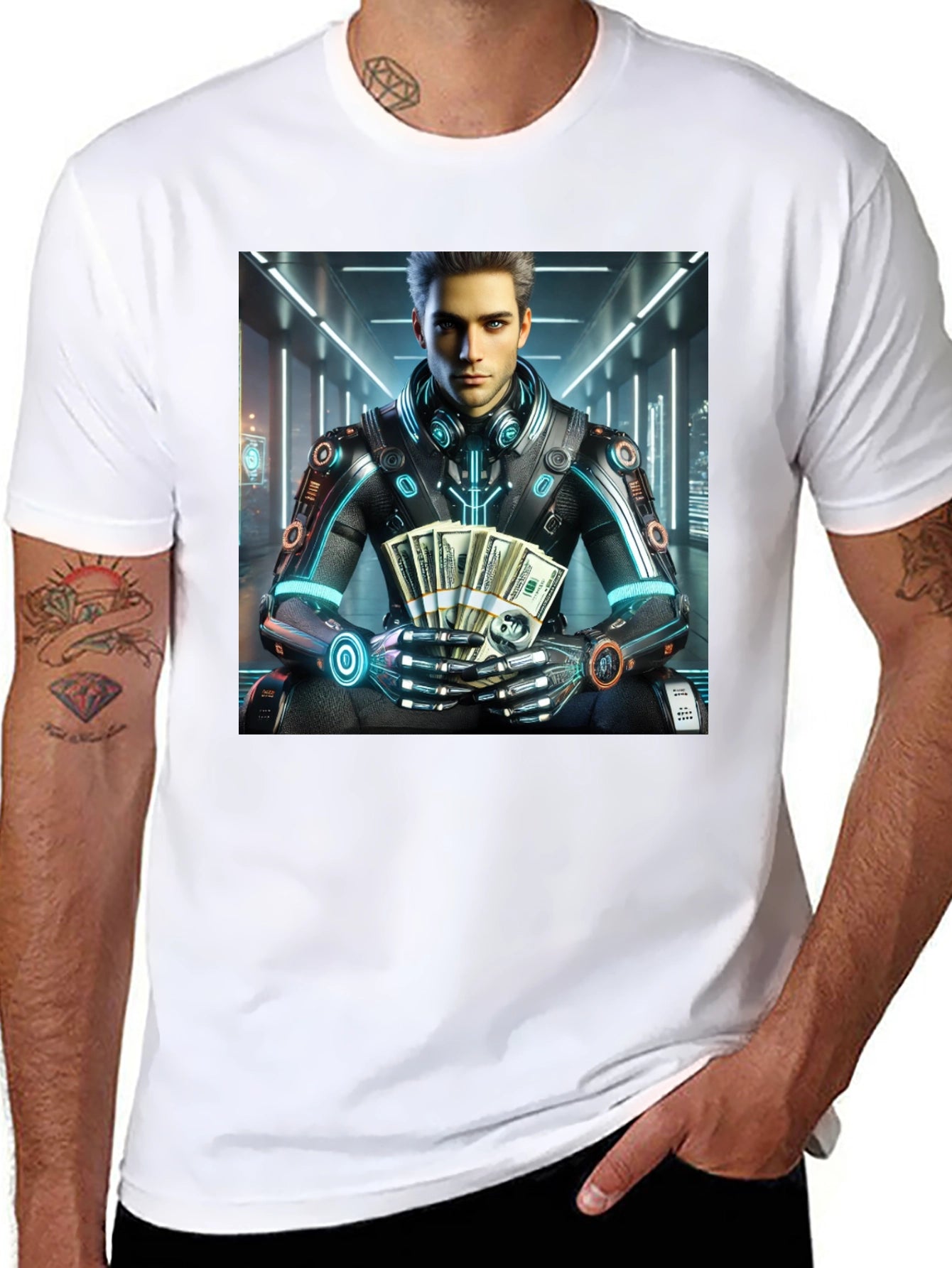 Cyberpunk Rich Guy T-Shirt - Futuristic Style