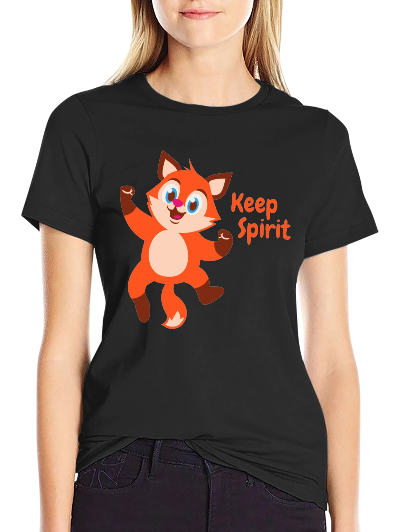 Keep Spirit Fox Graphic Tee - Black Cotton T-Shirt