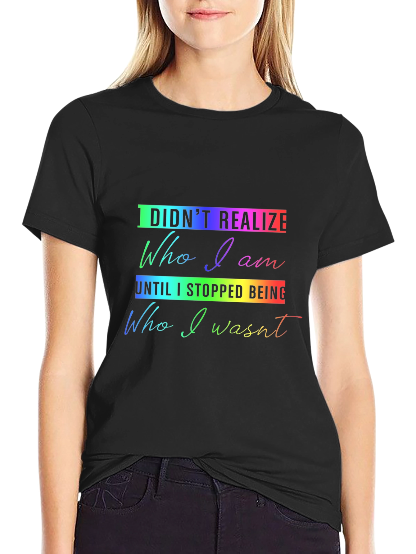 Rainbow Who I Am Graphic Black Tee