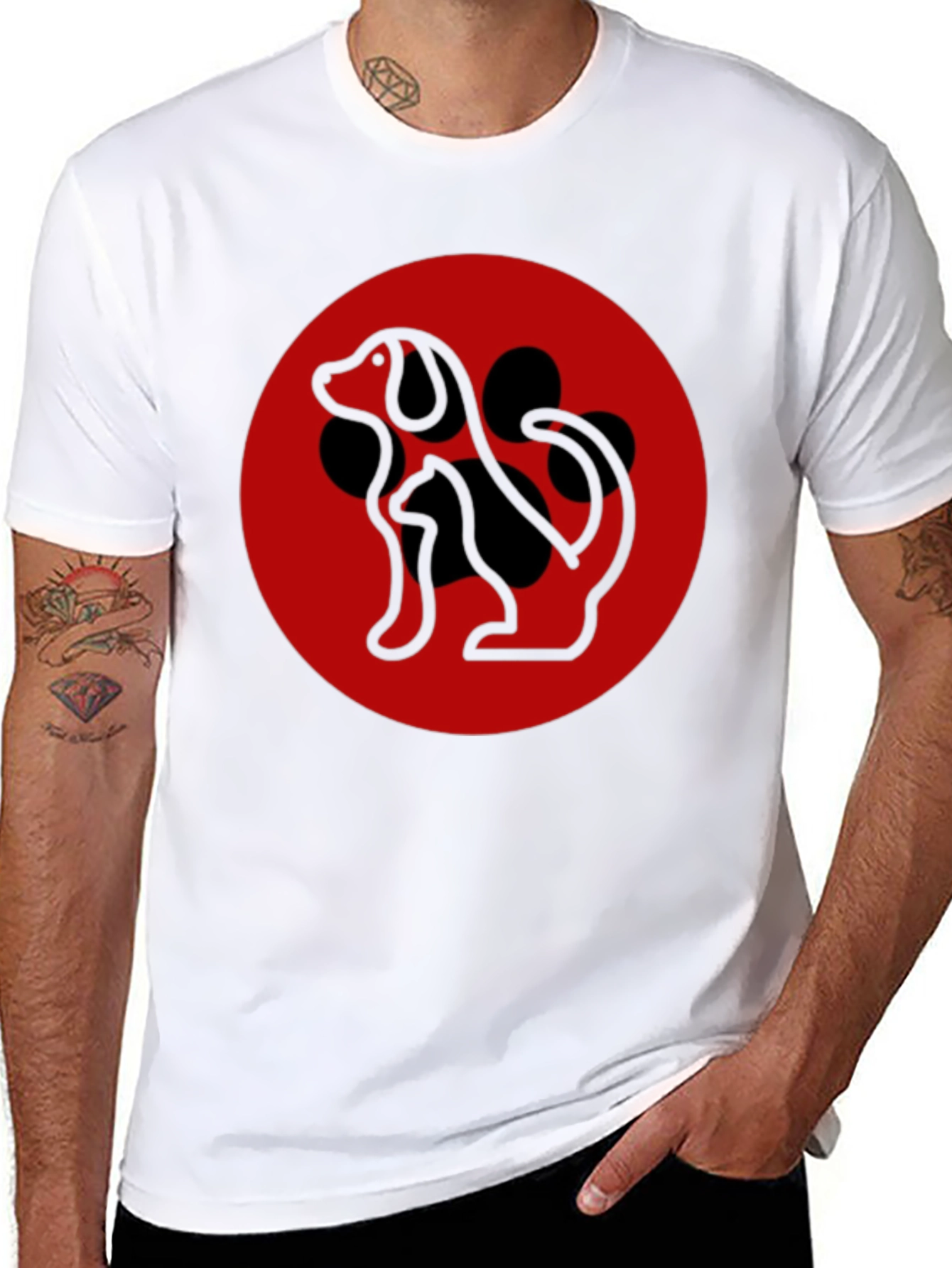Dog Silhouette Graphic Tee - Black Casual T-Shirt