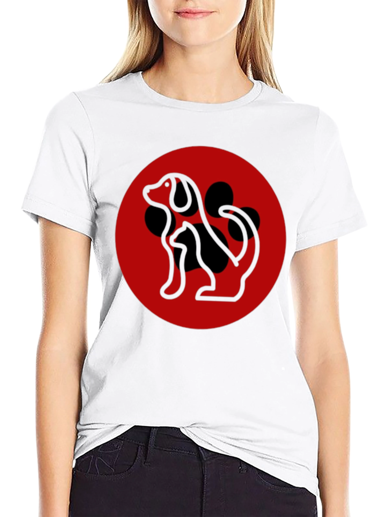 Dog Silhouette Graphic Tee - Black Casual T-Shirt