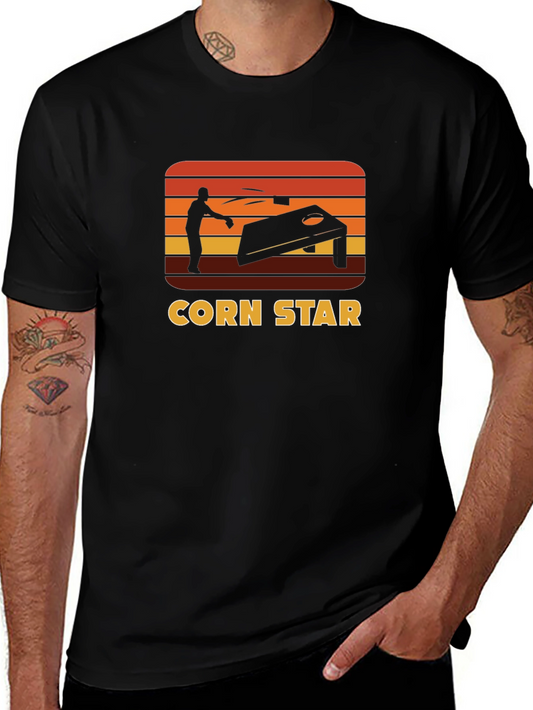 Corn Star Cornhole T-Shirt - Retro Sunset Design