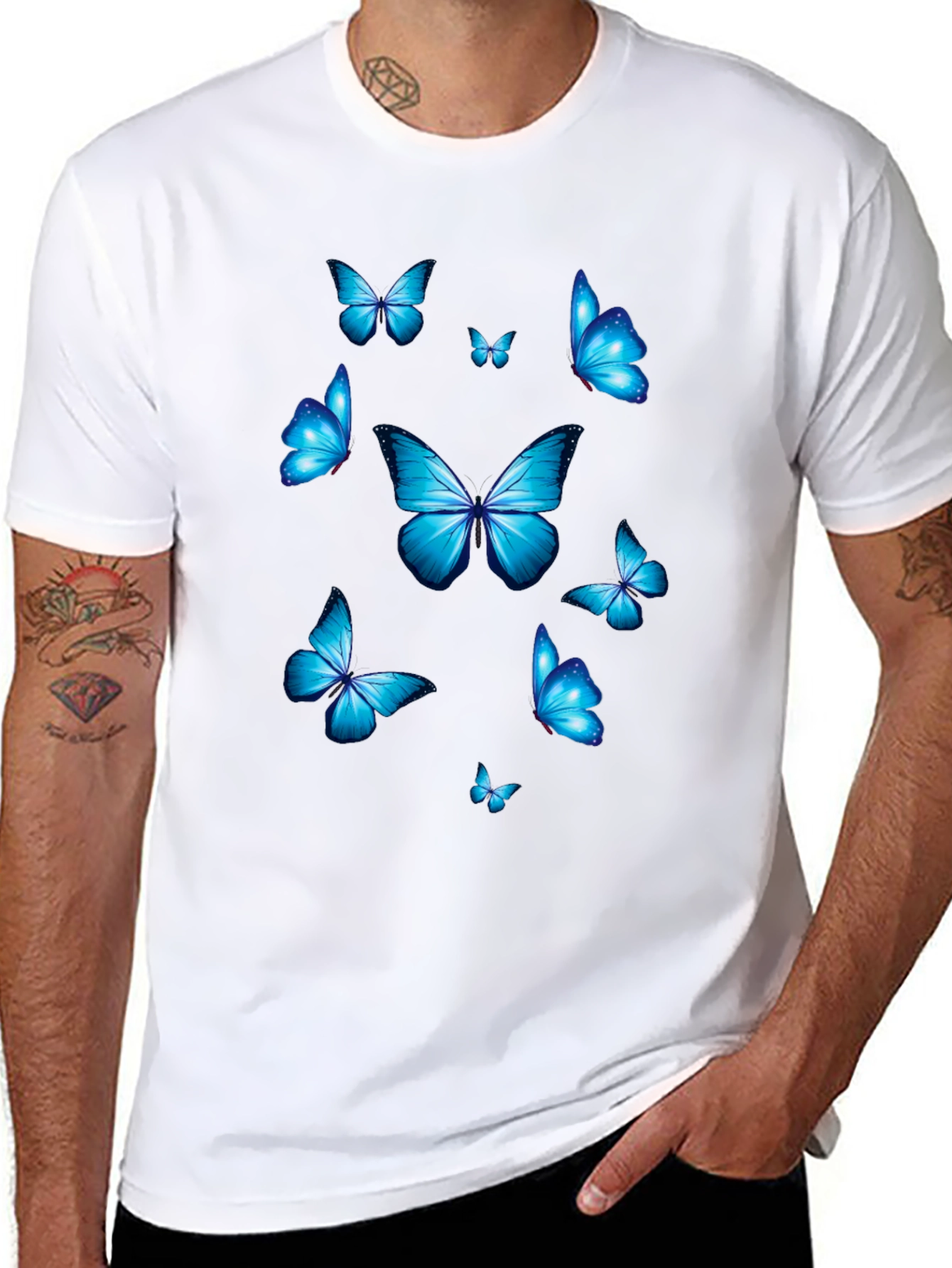 Blue Butterfly Graphic Print T-Shirt