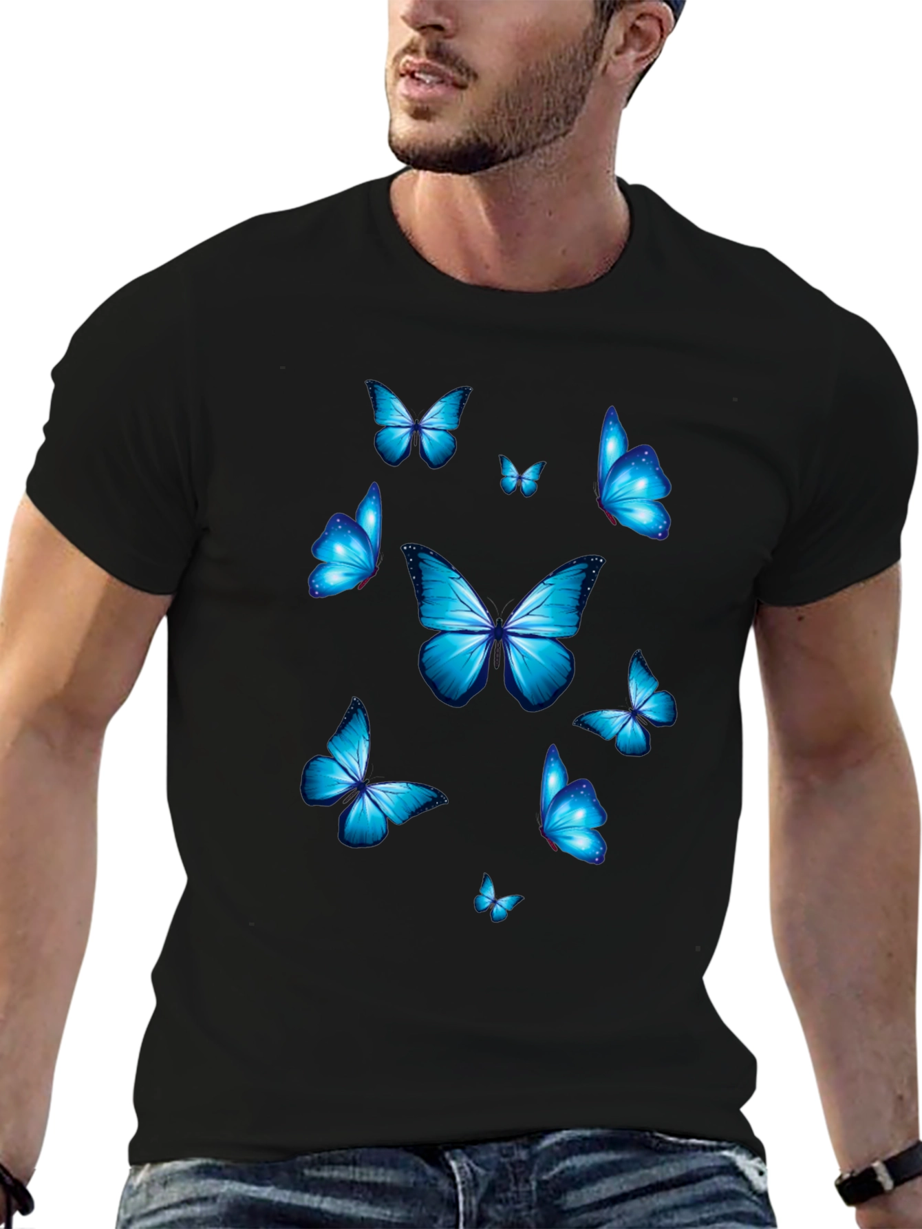 Blue Butterfly Graphic Print T-Shirt