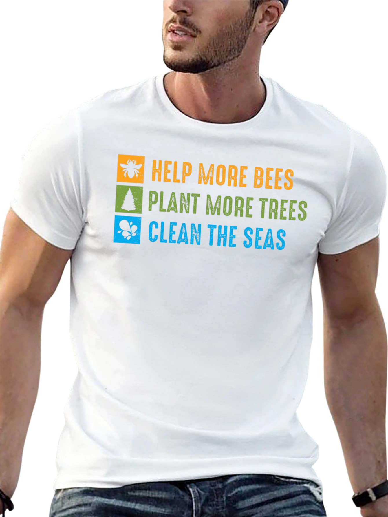 Eco-Friendly T-Shirt: Save Bees Plant Trees Clean Seas