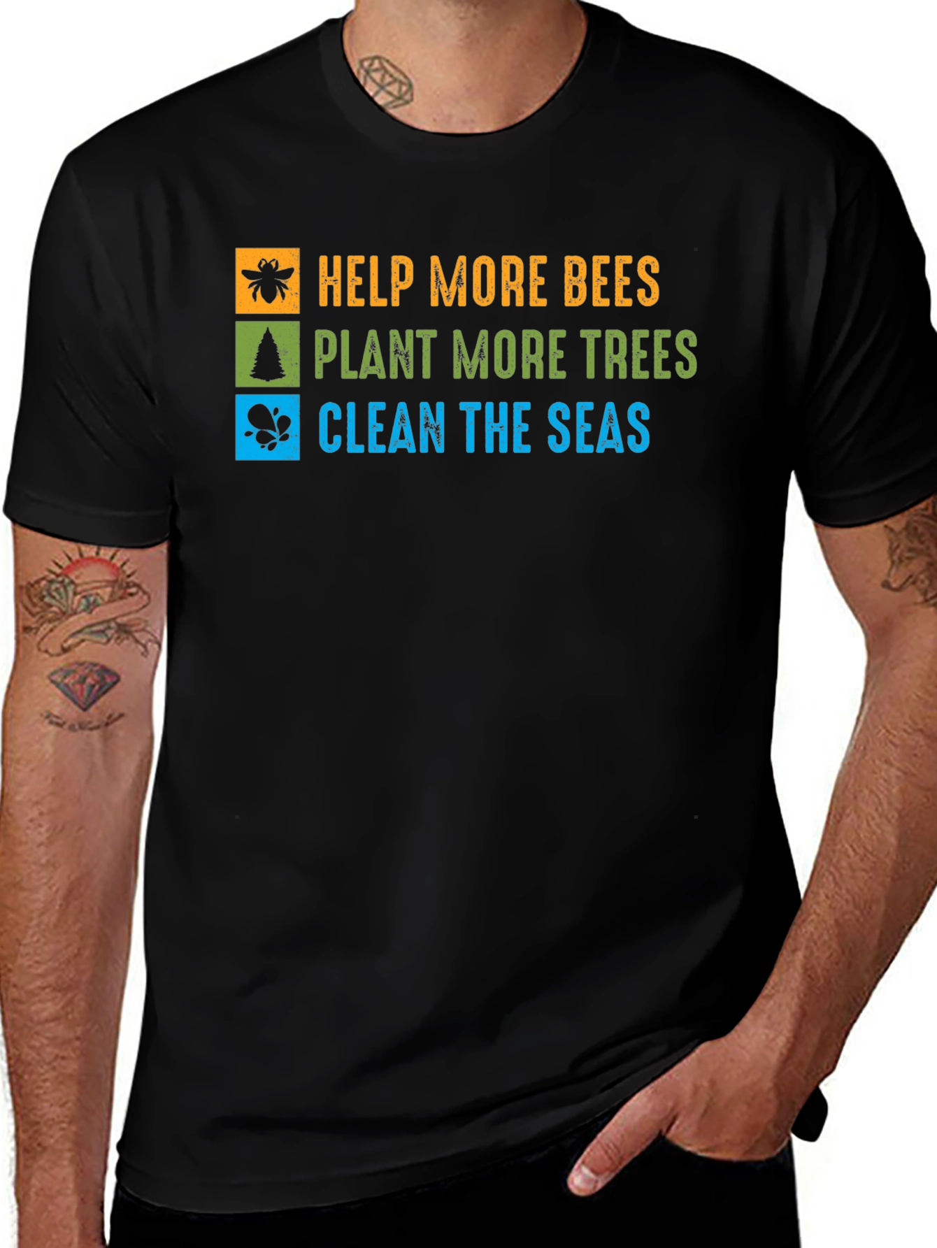 Eco-Friendly T-Shirt: Save Bees Plant Trees Clean Seas