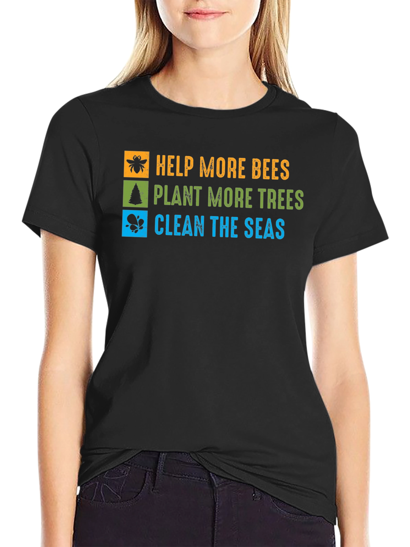 Eco-Friendly T-Shirt: Save Bees Plant Trees Clean Seas