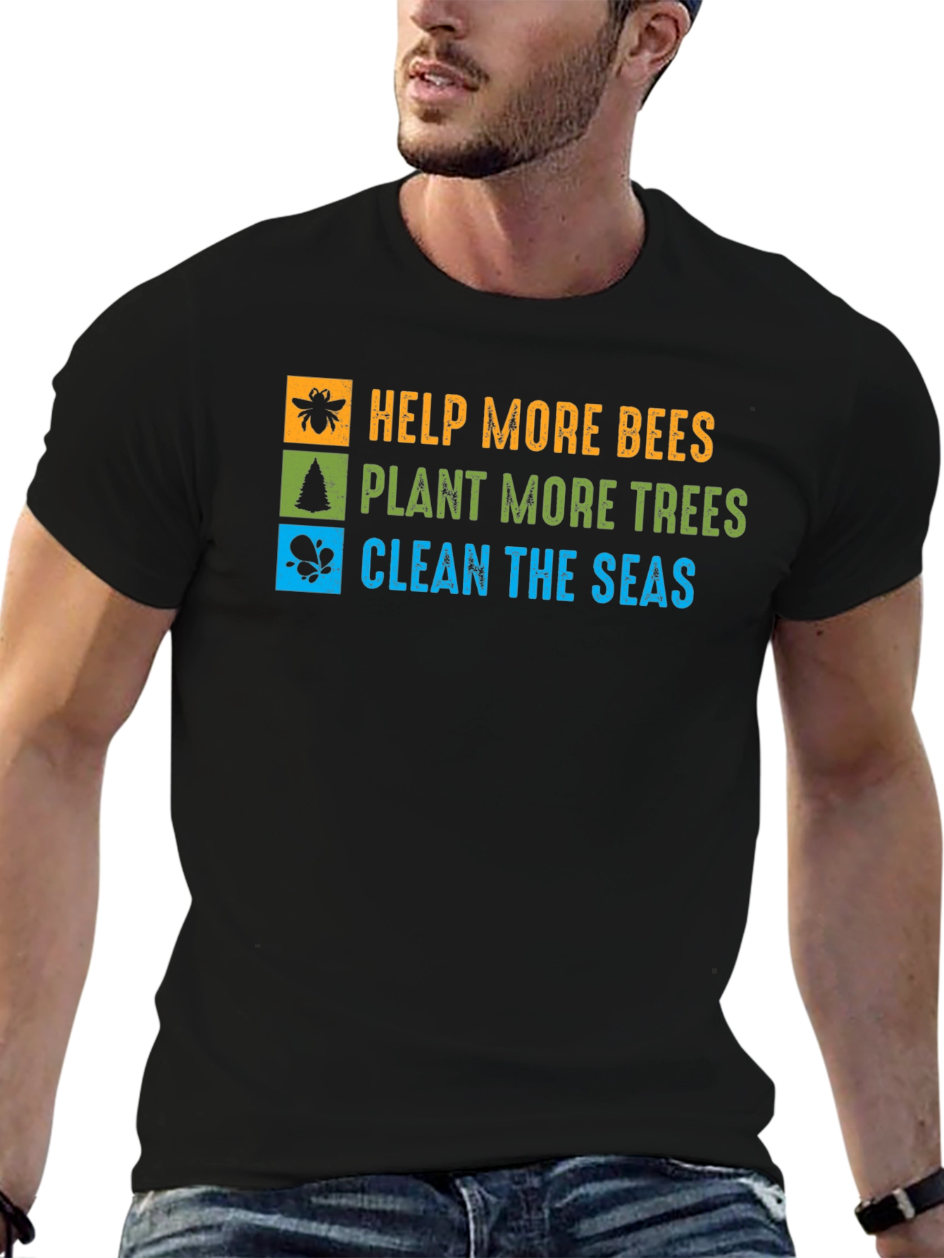 Eco-Friendly T-Shirt: Save Bees Plant Trees Clean Seas