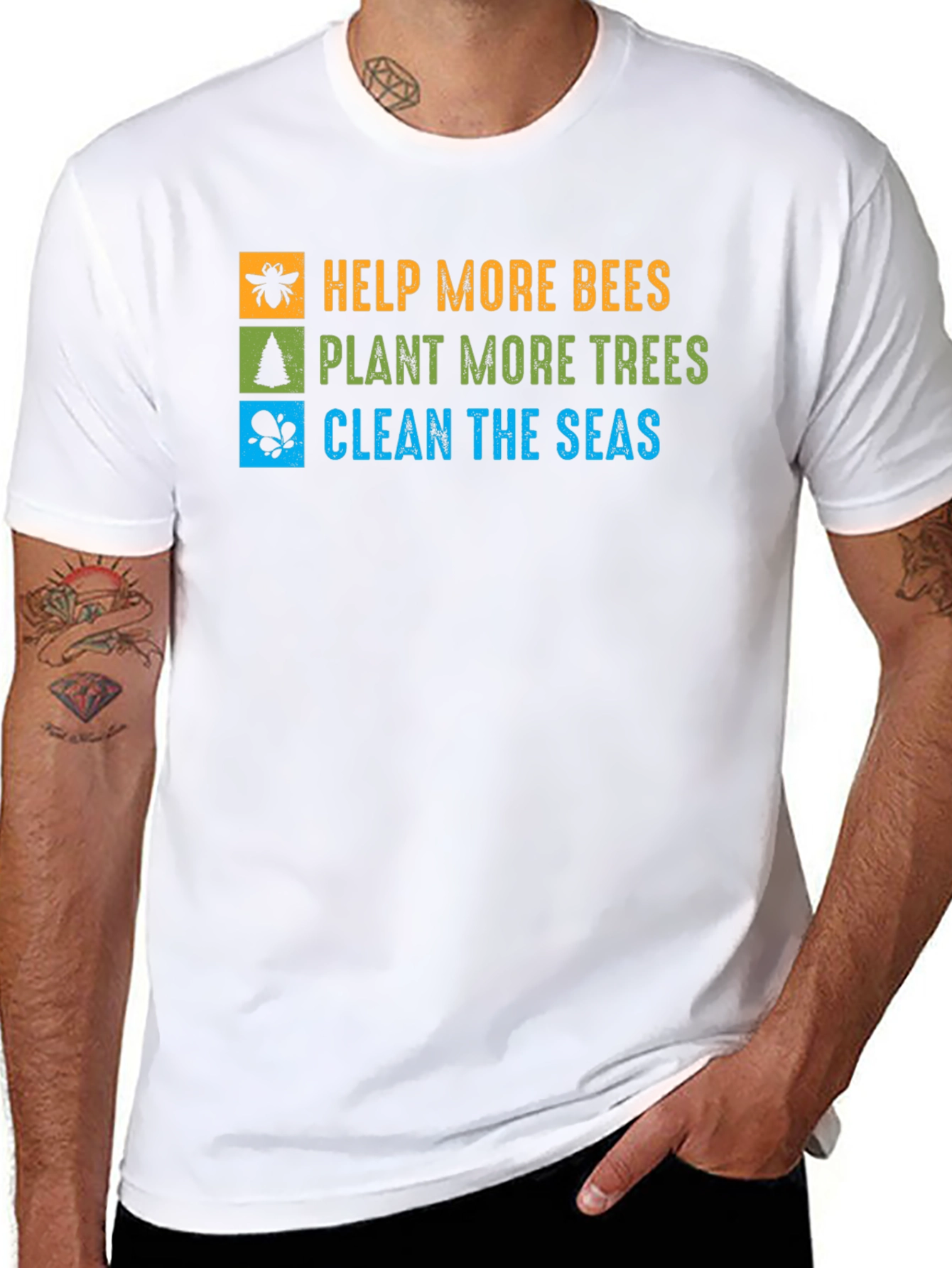 Eco-Friendly T-Shirt: Save Bees Plant Trees Clean Seas