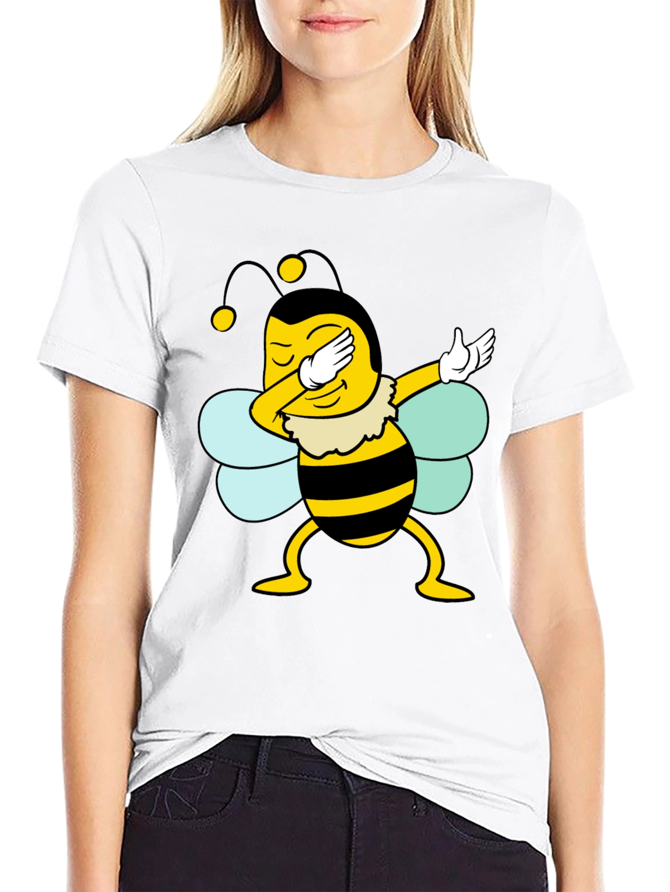 Dabbing Bee Black Cotton Graphic T-Shirt