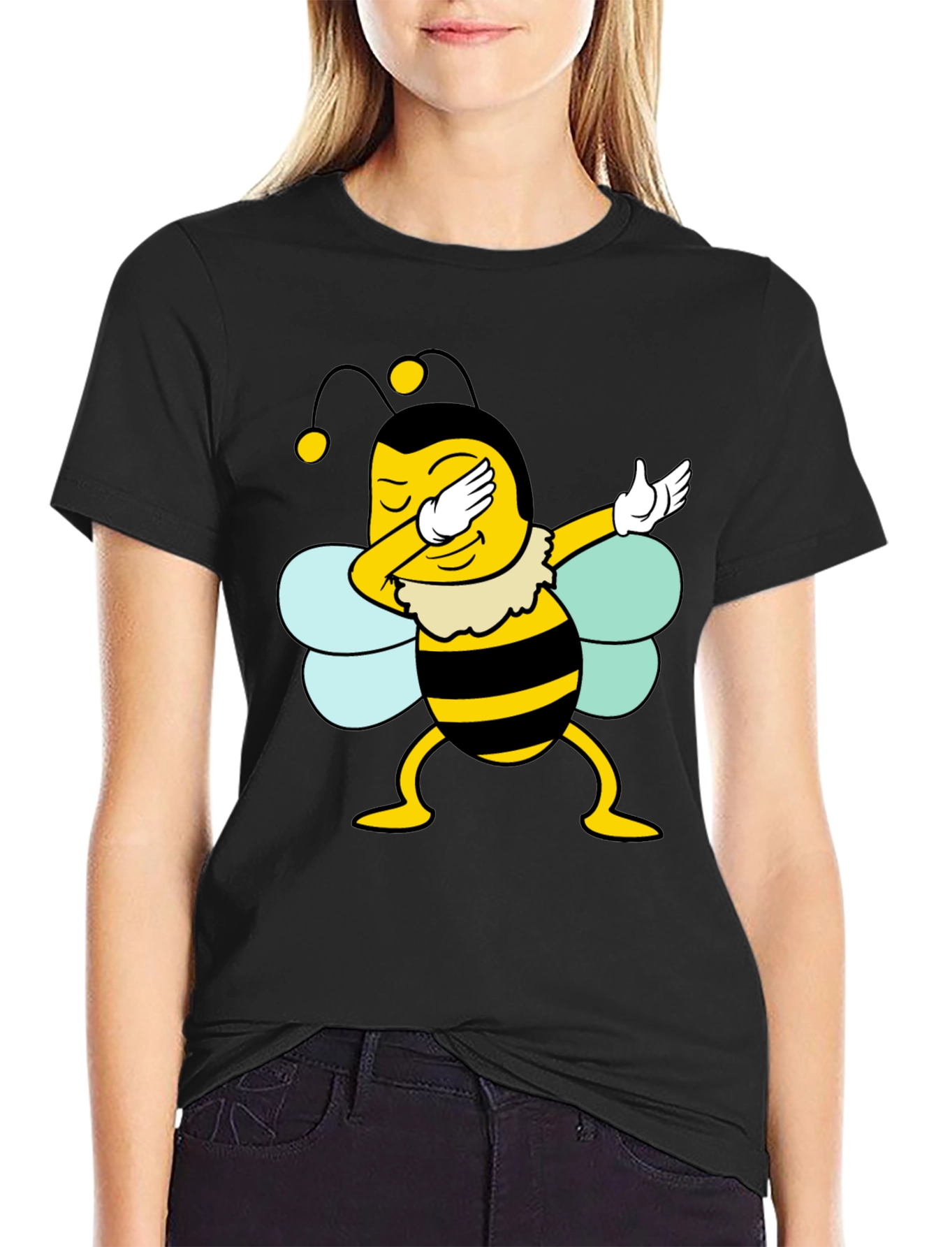 Dabbing Bee Black Cotton Graphic T-Shirt