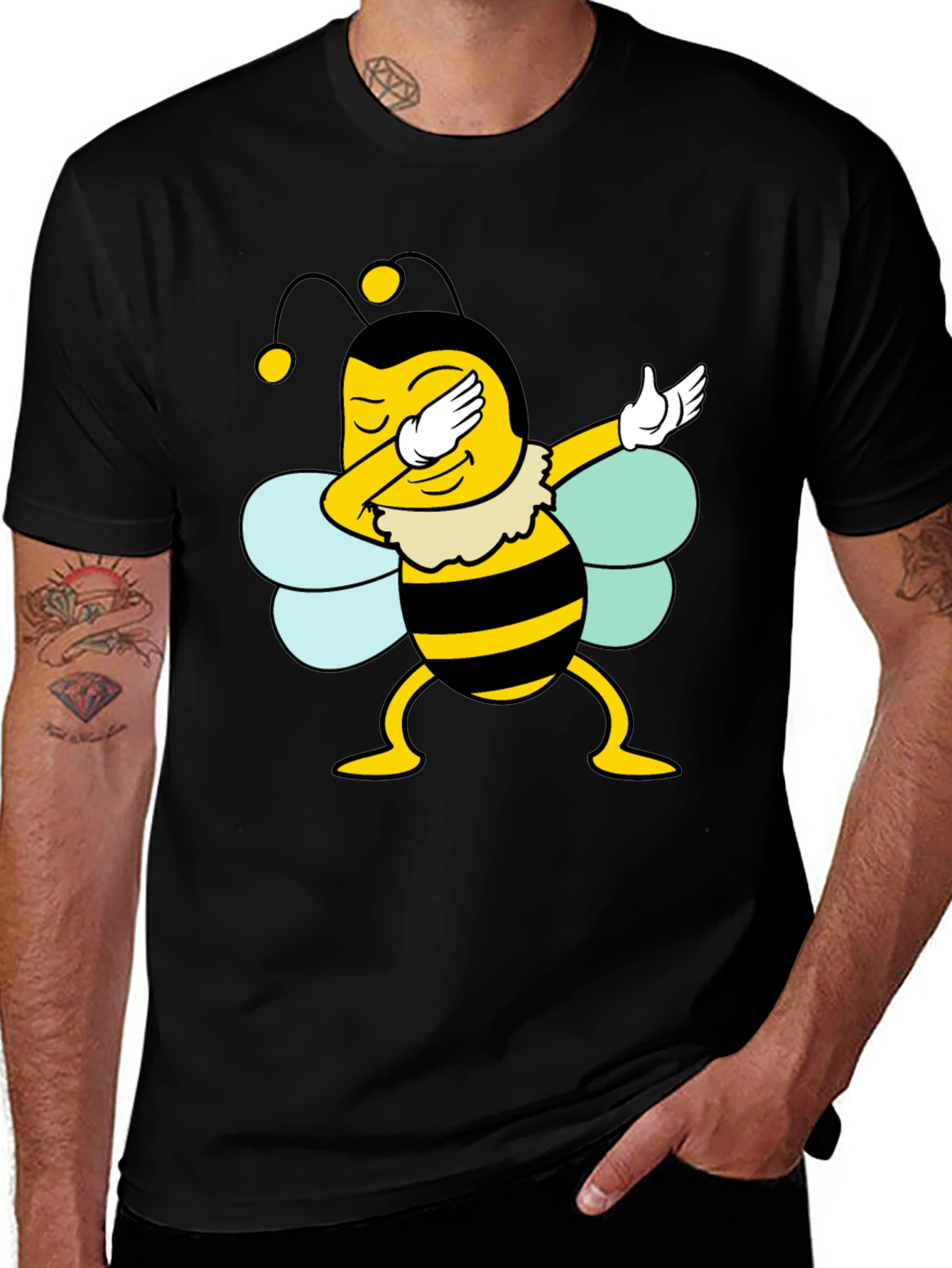 Dabbing Bee Black Cotton Graphic T-Shirt
