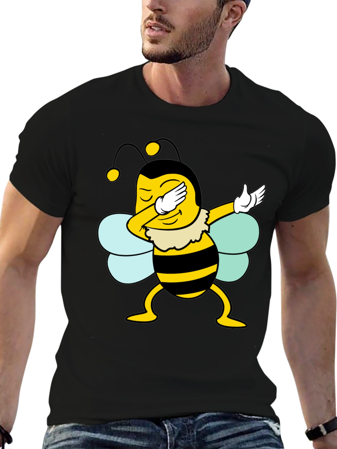 Dabbing Bee Black Cotton Graphic T-Shirt