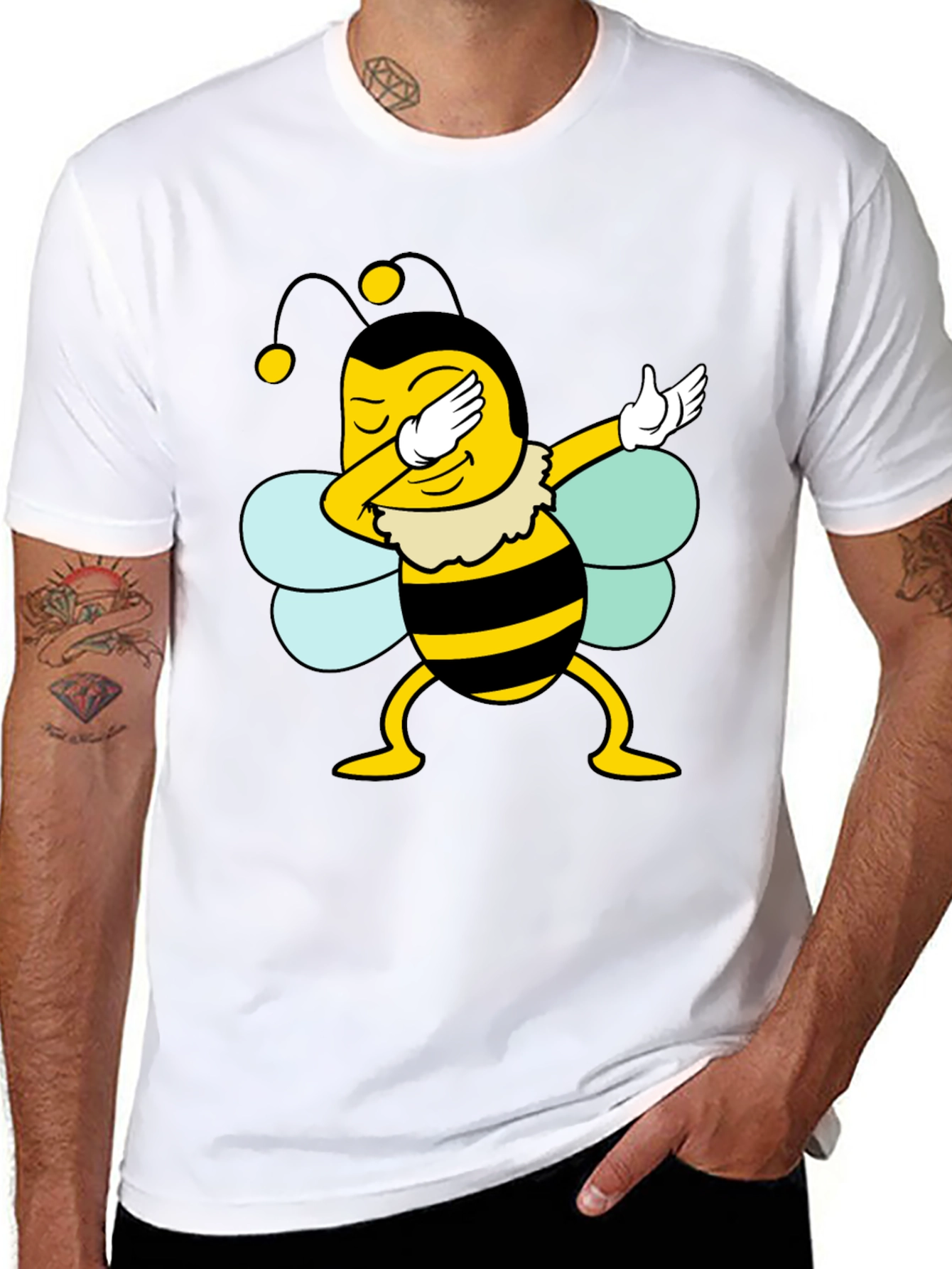 Dabbing Bee Black Cotton Graphic T-Shirt