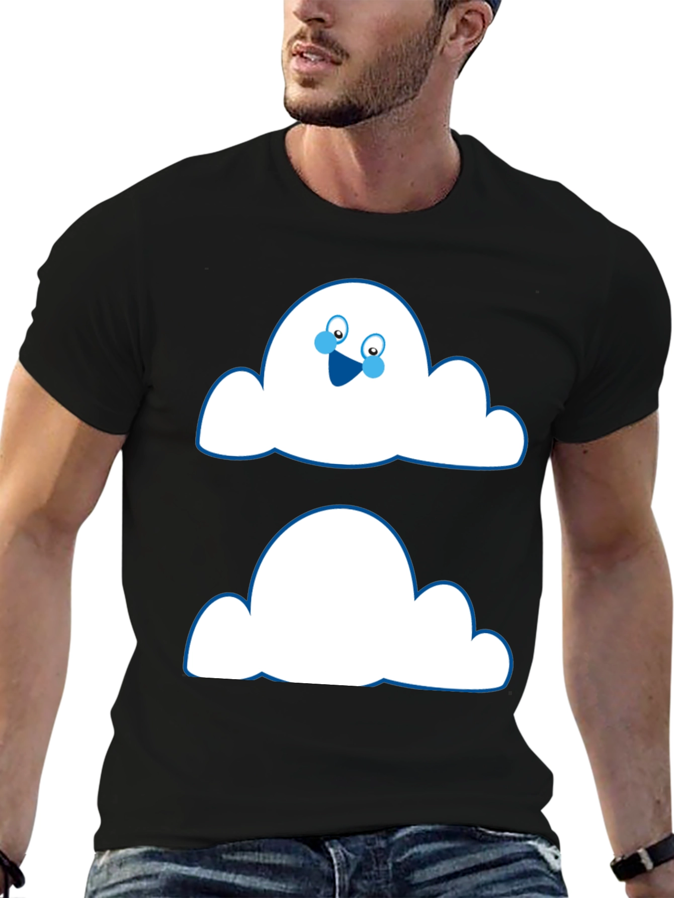 Funny Cloud Face Black T-Shirt