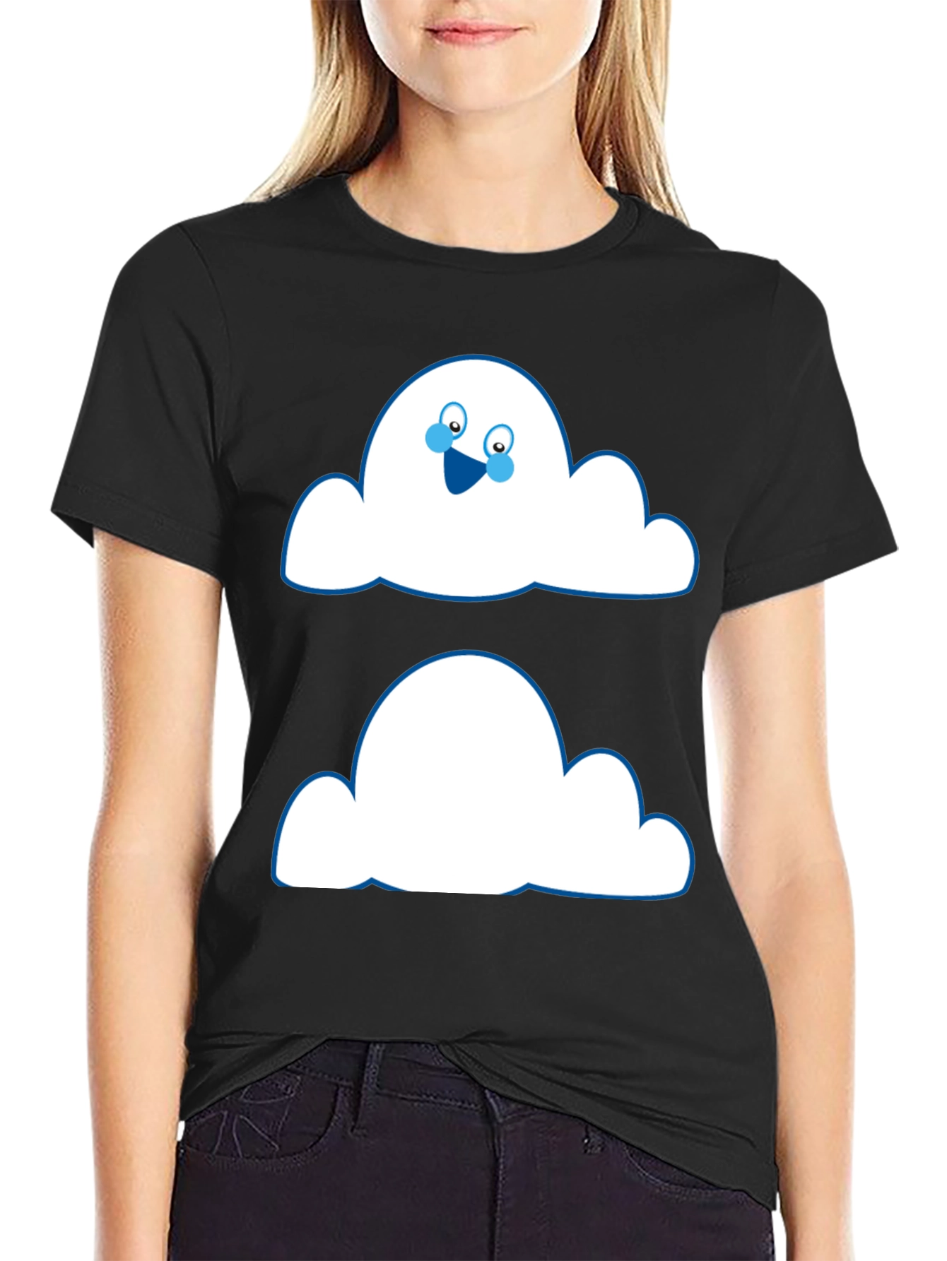 Funny Cloud Face Black T-Shirt