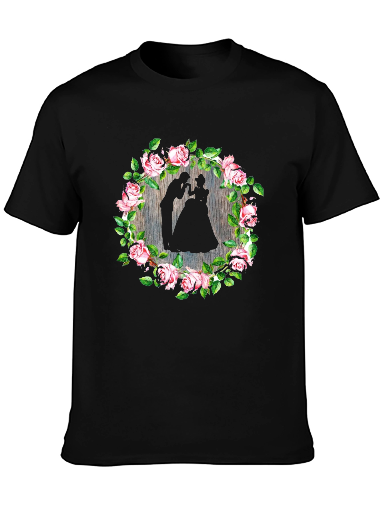 Romantic Floral Silhouette Black T-Shirt