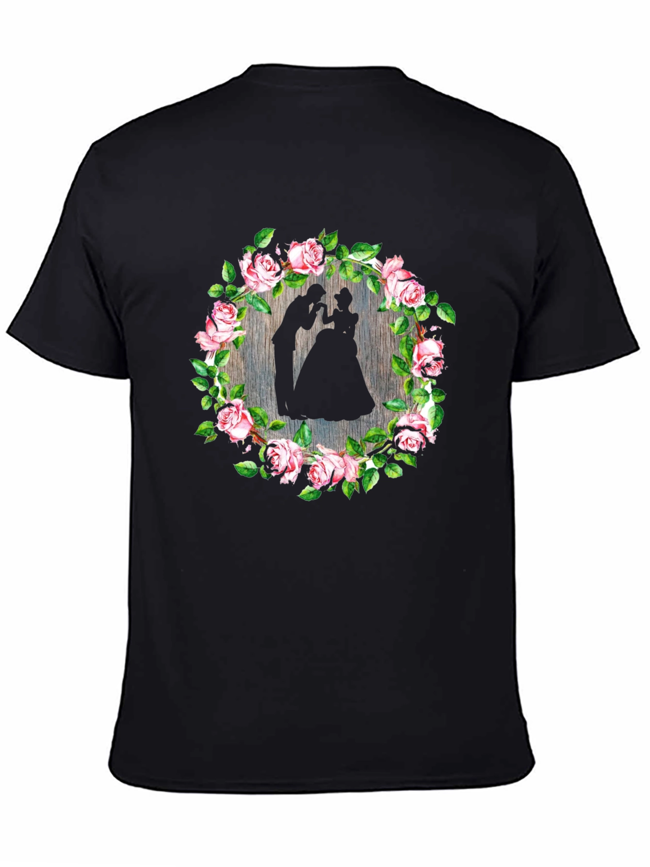 Romantic Floral Silhouette Black T-Shirt