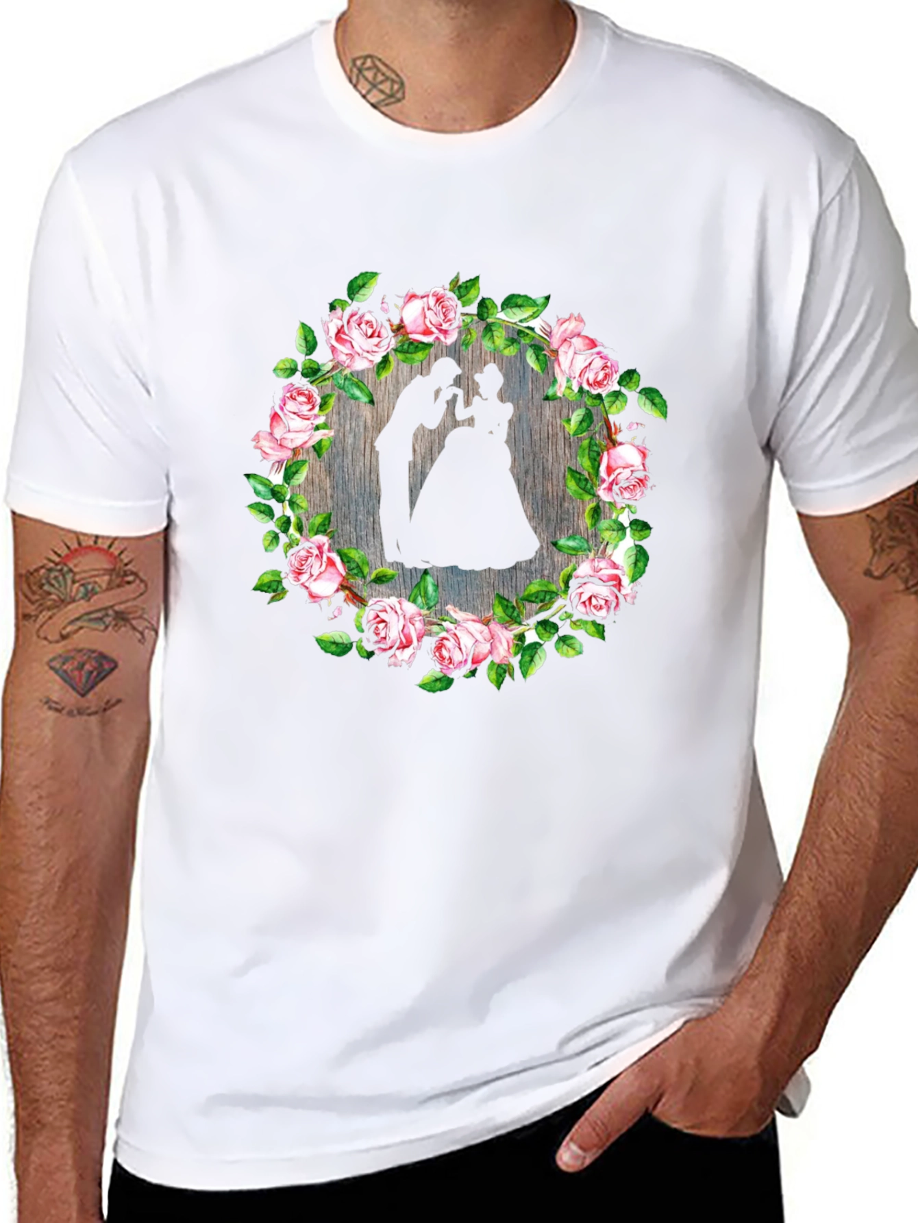 Romantic Floral Silhouette Black T-Shirt