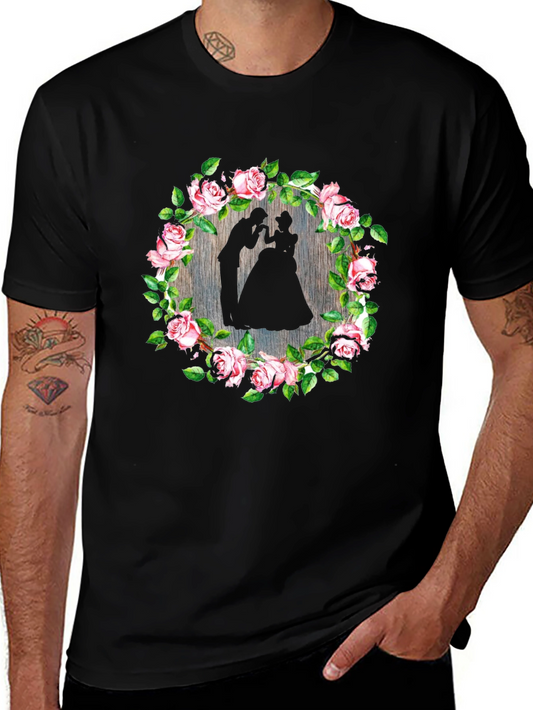 Romantic Floral Silhouette Black T-Shirt